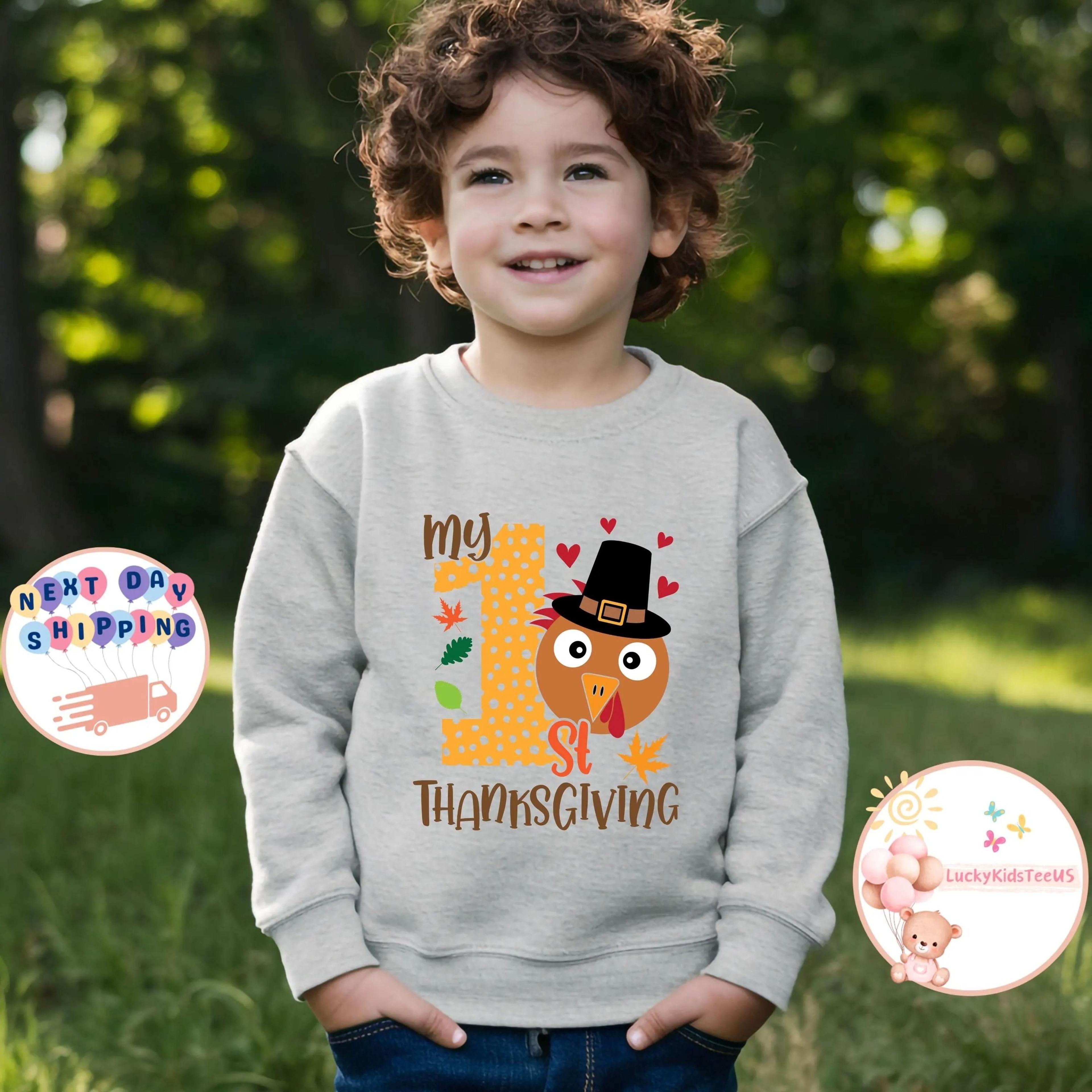 my first thanksgiving shirt toddler boy, 1st thanksgiving outfit, turkey baby sweatshirt, first turkey day gift