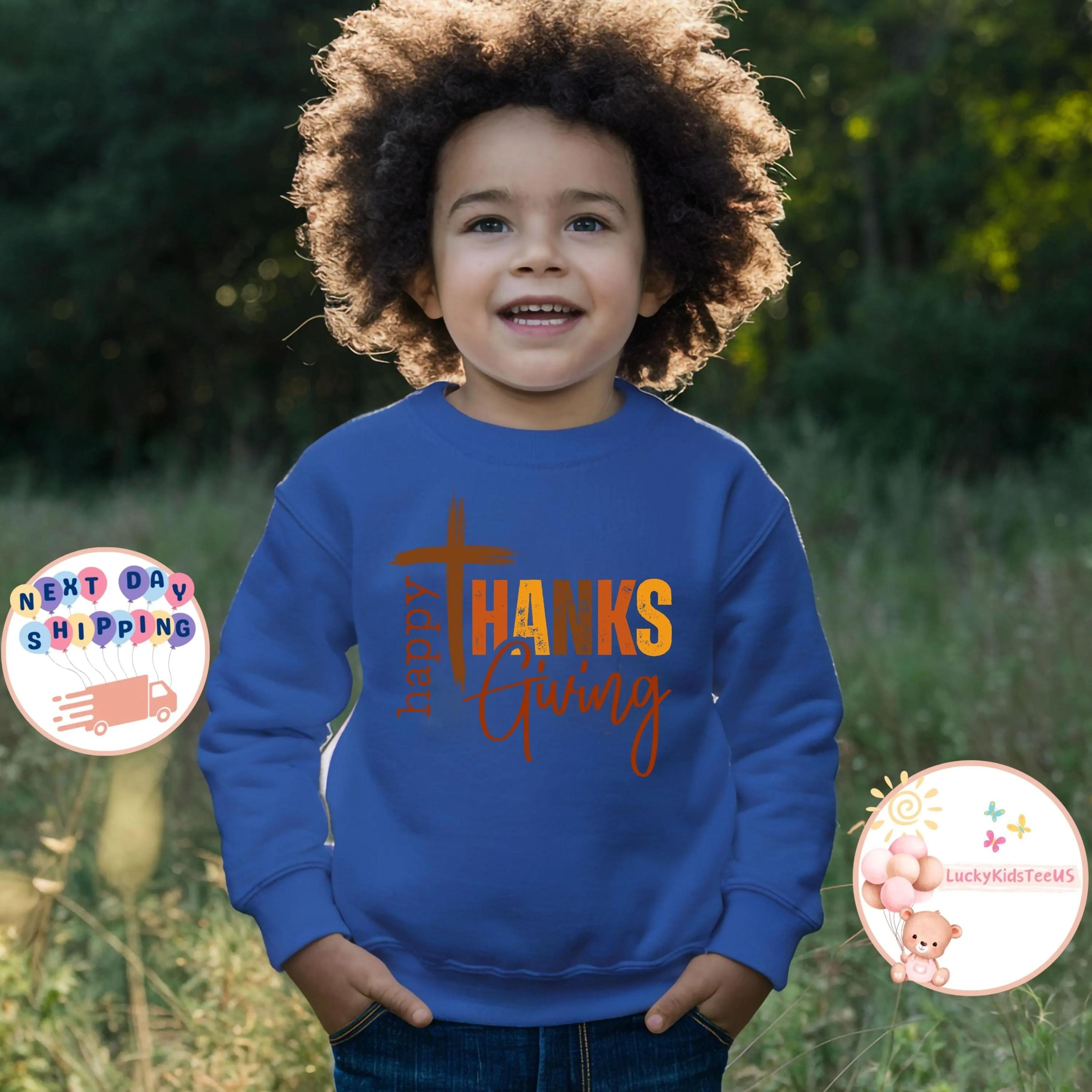 christian thanksgiving kids sweatshirt, thankful toddler shirt, faith based fall pullover, religious thanksgiving outfit