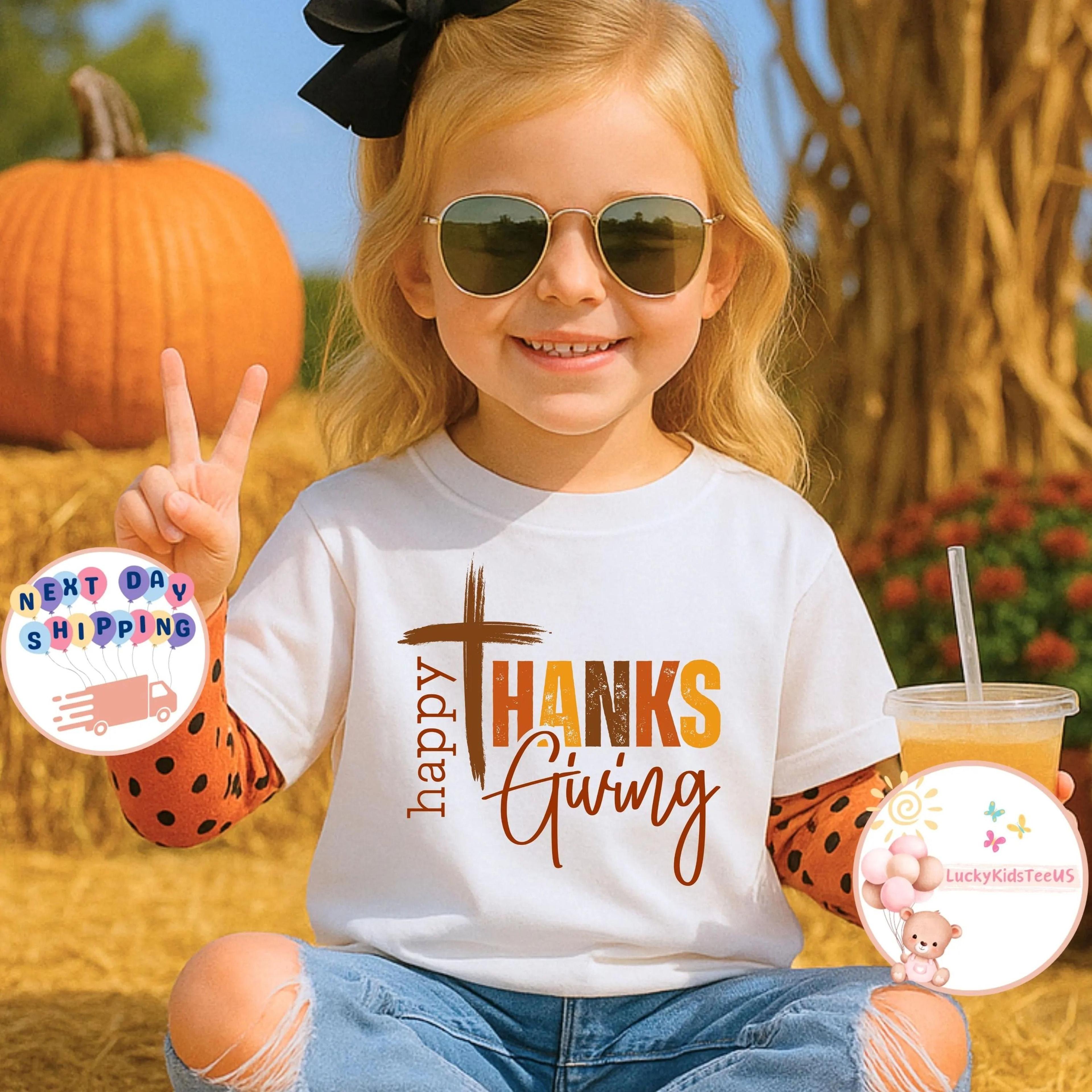 christian thanksgiving shirt for kids, happy thanksgiving cross tee, faith based fall shirt, religious toddler thanksgiv