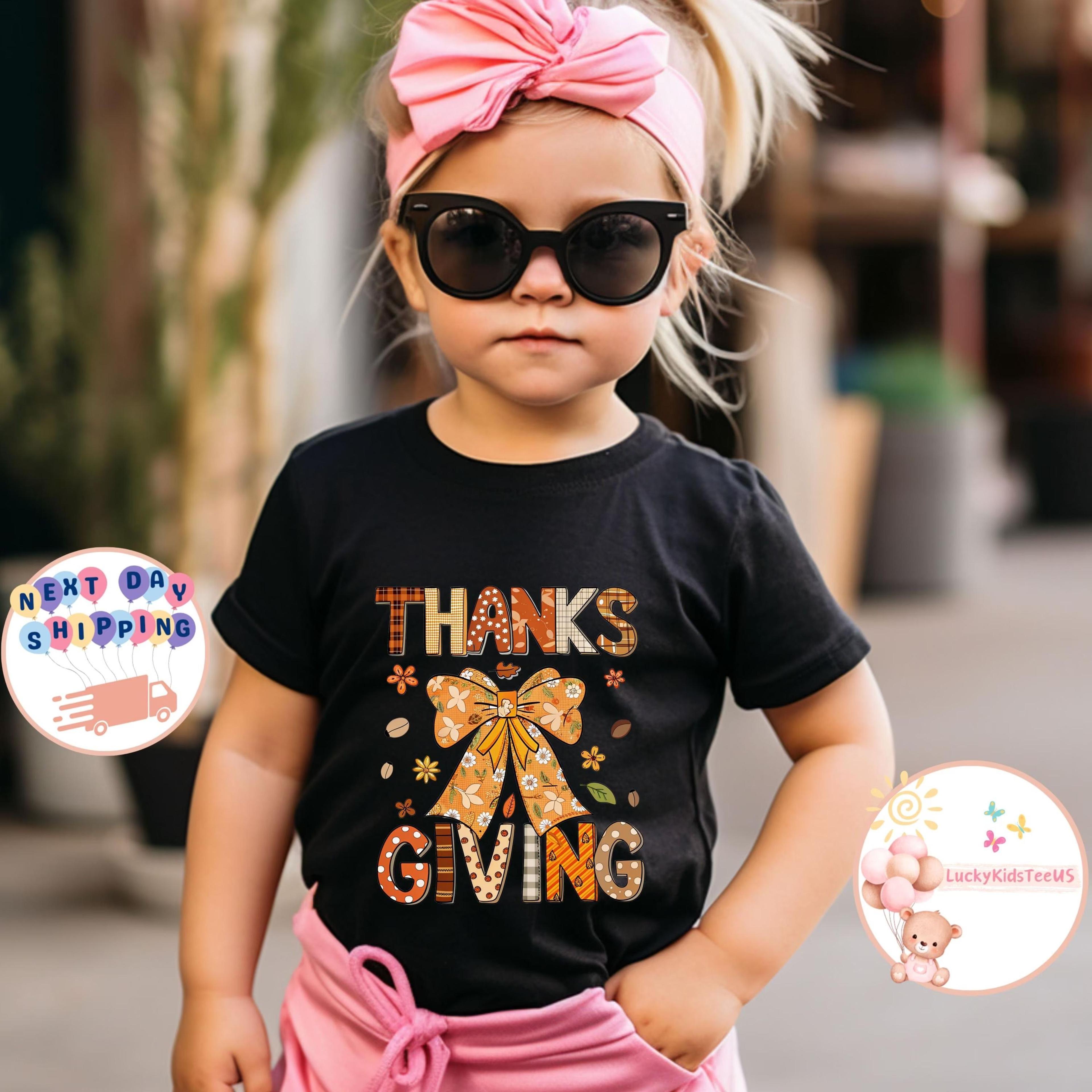 thanks giving kids t-shirt, cute thanksgiving t-shirt for girls, fall bow tee, autumn kids shirt, thanksgiving outfit