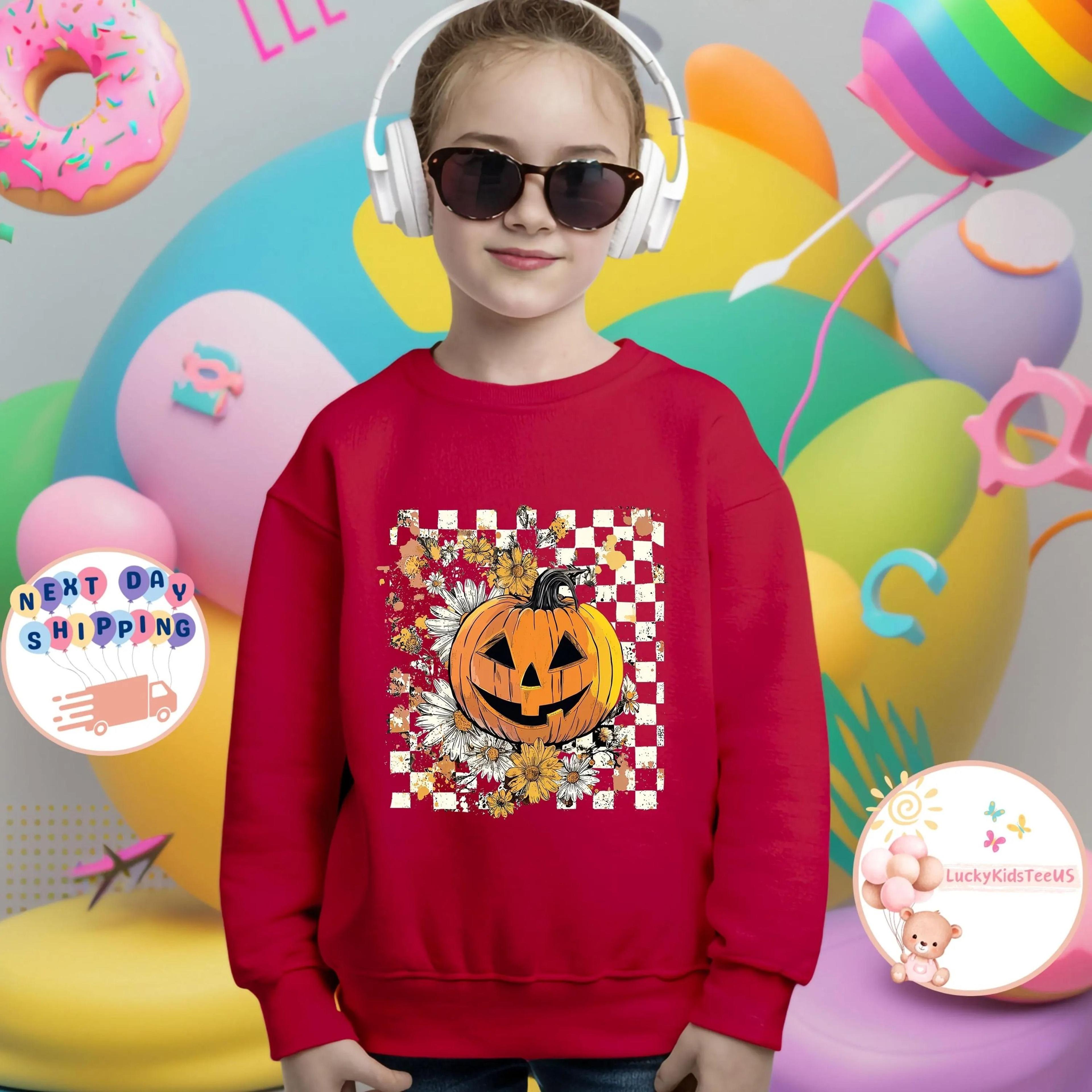 cute pumpkin kids t-shirt, halloween t-shirt for kids, floral jack o lantern tee, fall pumpkin shirt, autumn outfit for