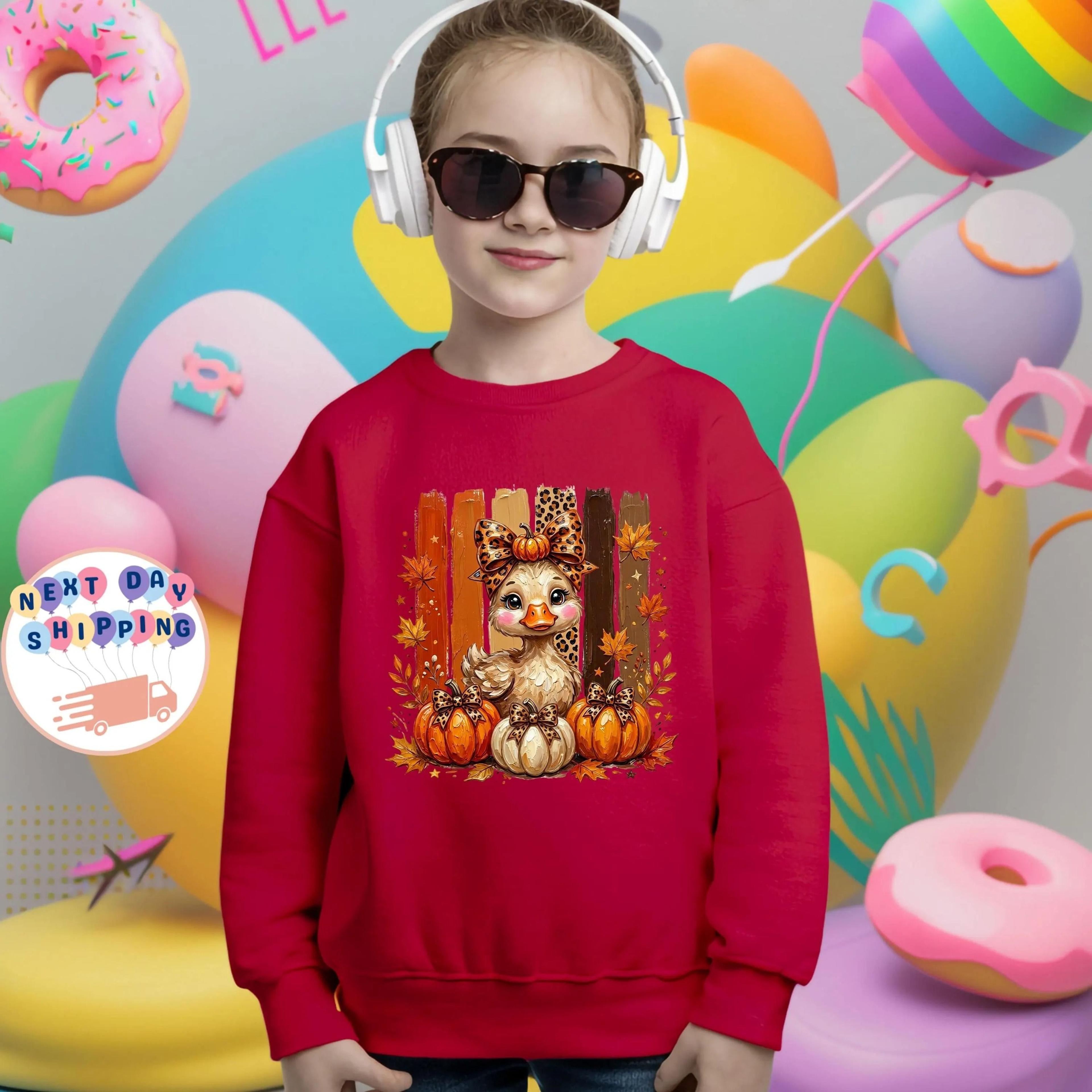 cute duck kids t-shirt, fall duck t-shirt for girls, autumn pumpkin duck tee, thanksgiving kids shirt, cute fall outfit
