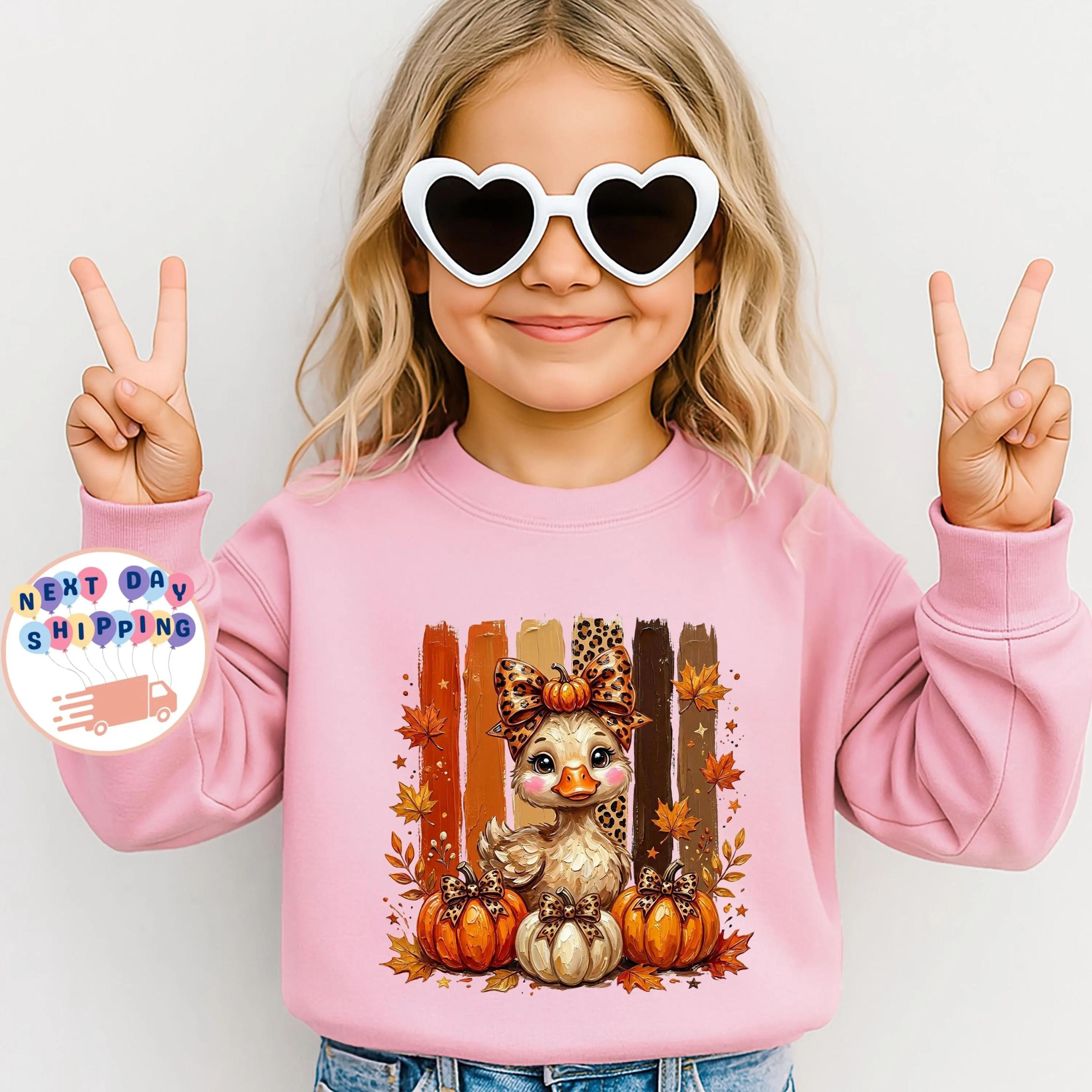 cute fall duck kids tshirt, pumpkin duck girl tee, autumn farm animal shirt, thanksgiving kids t-shirt, cute fall outfit