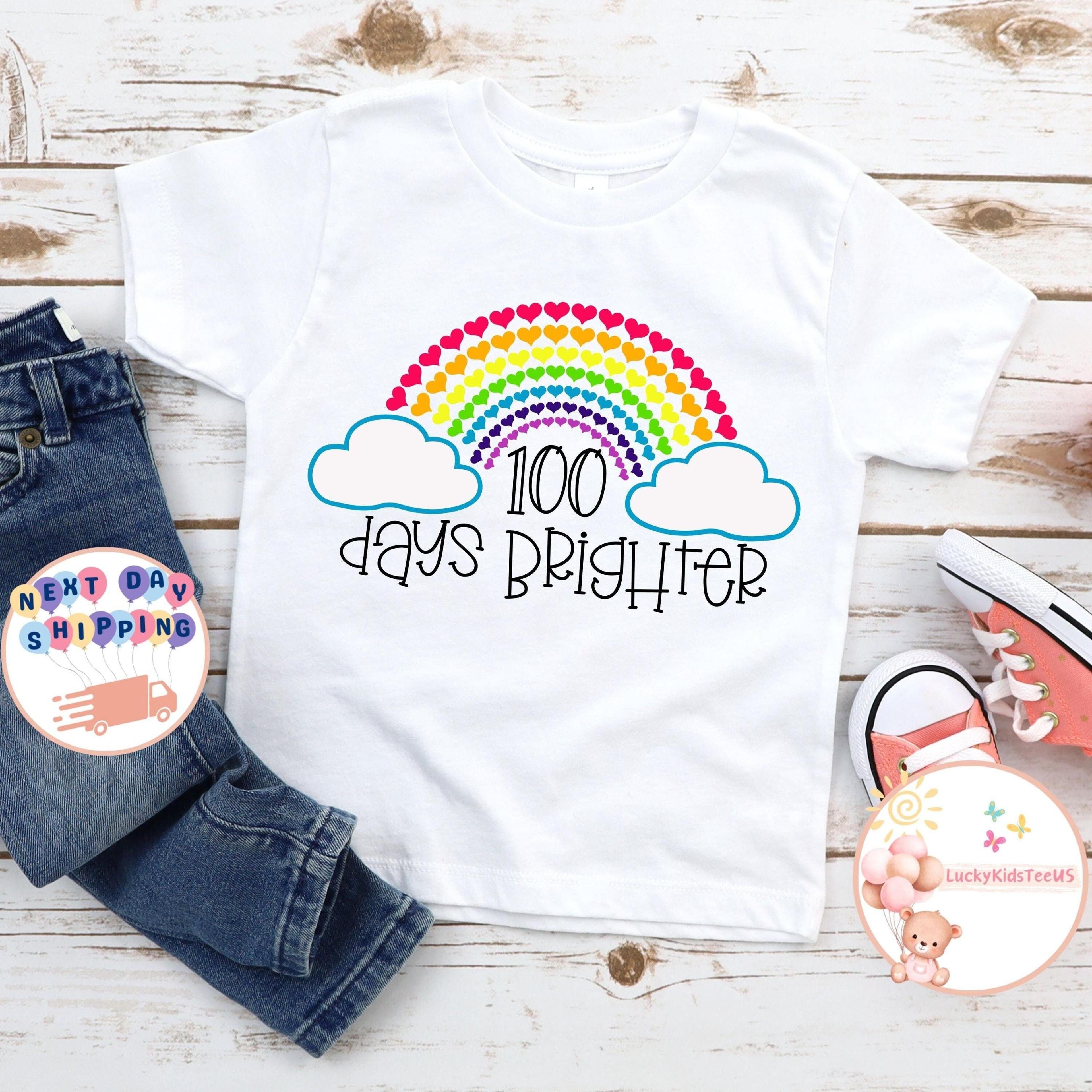 100 days brighter kids t-shirt, 100 days of school tee, rainbow school shirt, girls 100th day outfit, happy 100 days kid