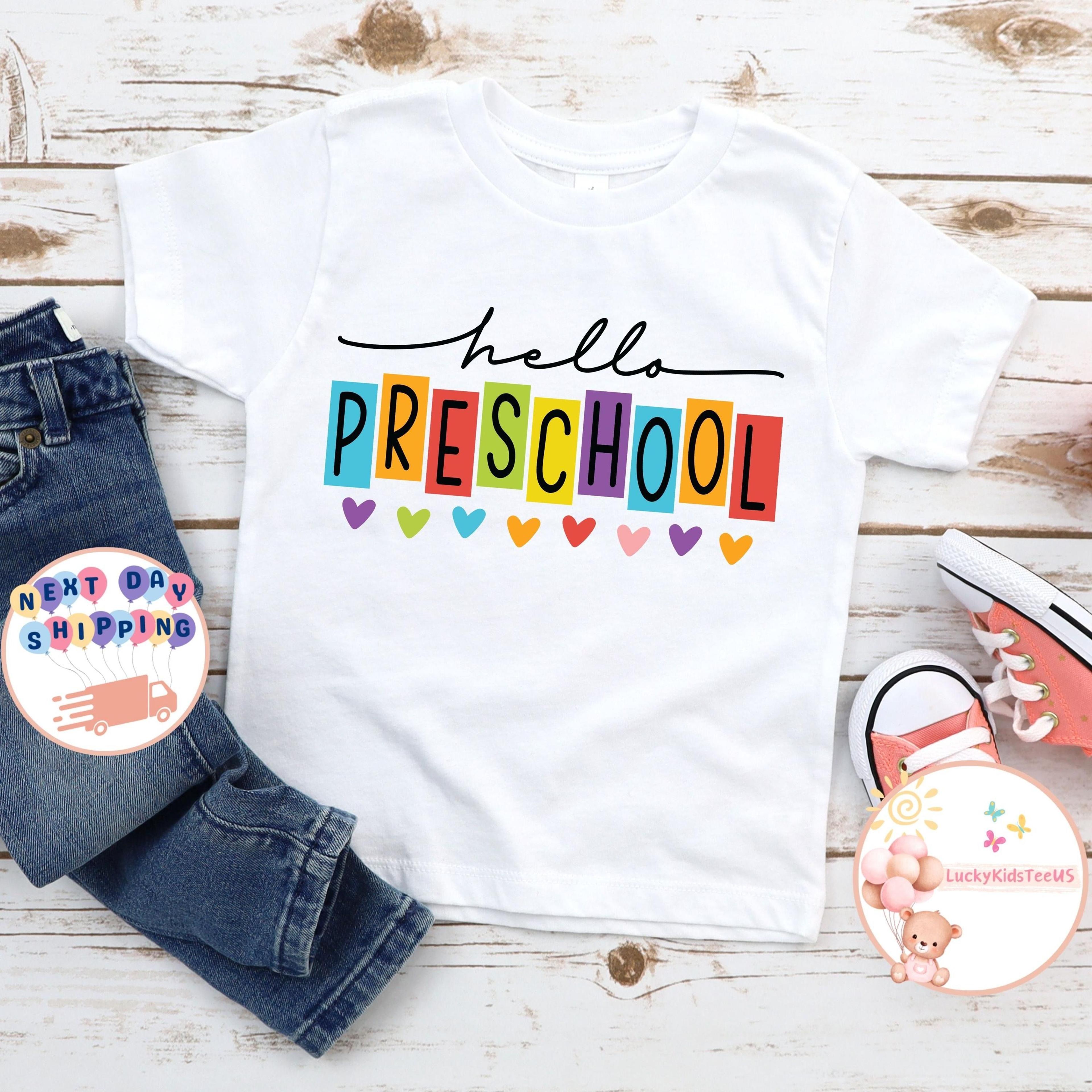 hello preschool kids t-shirt, first day of preschool tee, back to school shirt, preschool student kids t-shirt