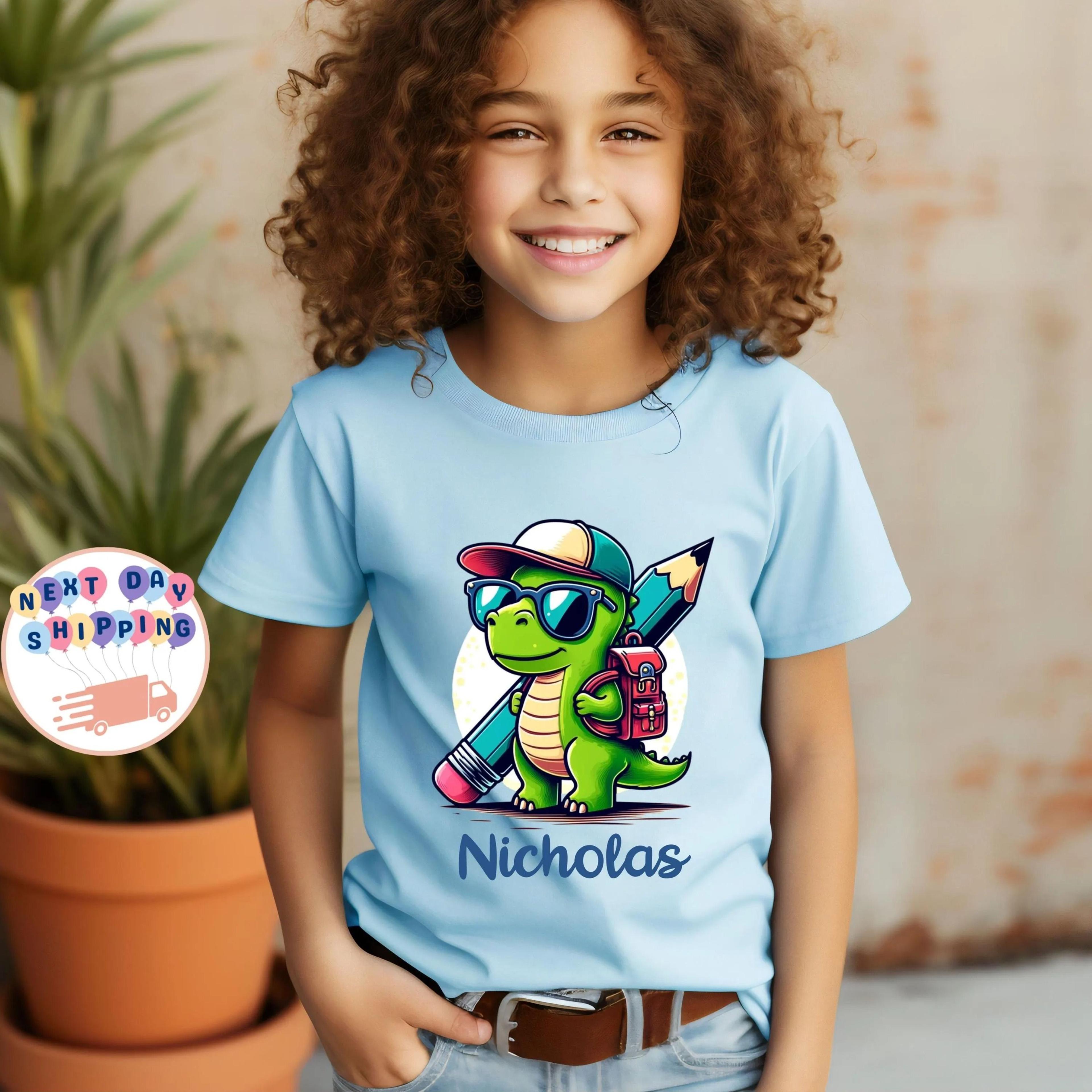 personalized dinosaur back to school sweatshirt, custom kids dino shirt, toddler first day of school outfit, preschool d