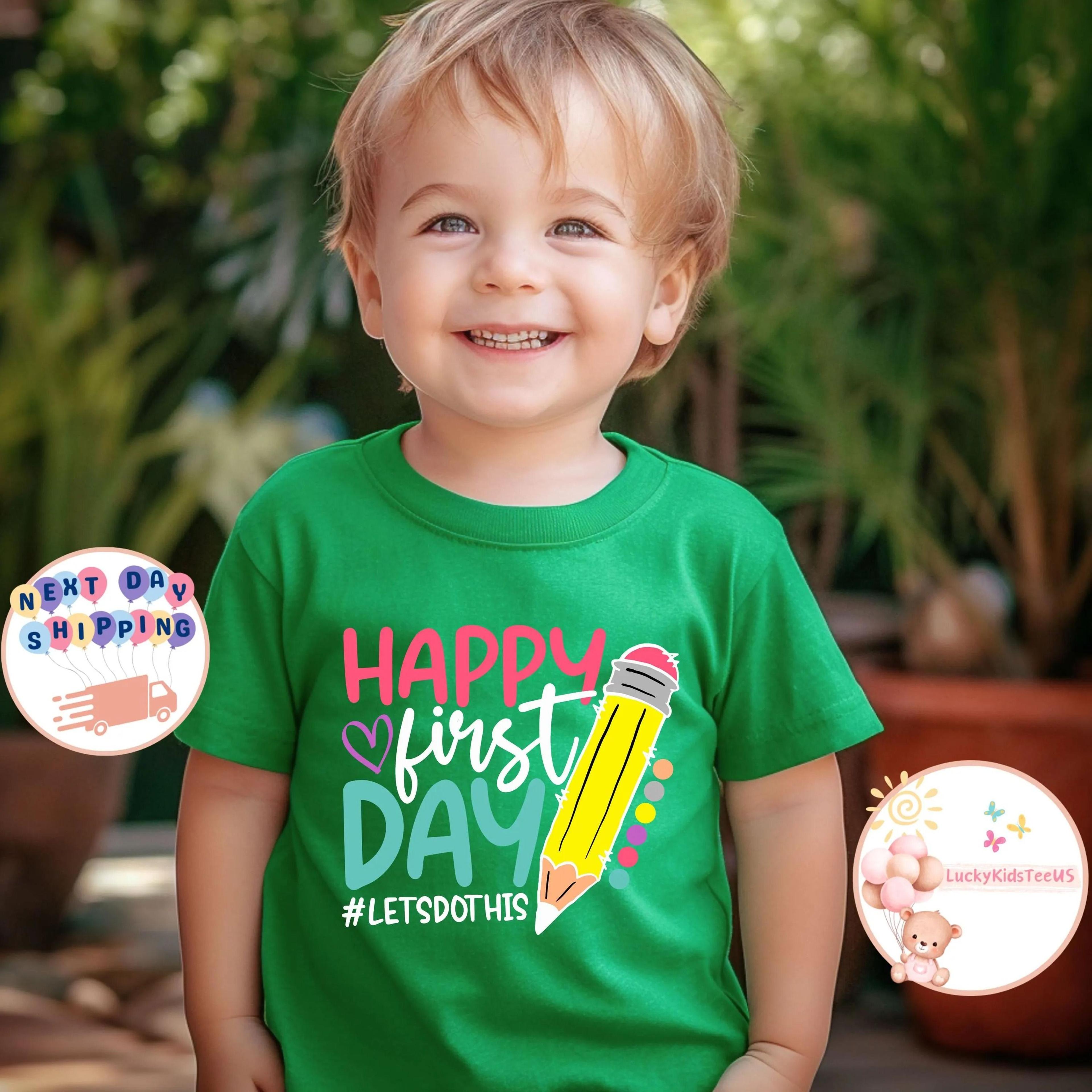 happy first day of school sweatshirt, first day kids shirt, back to school toddler sweatshirt, preschool kindergarten