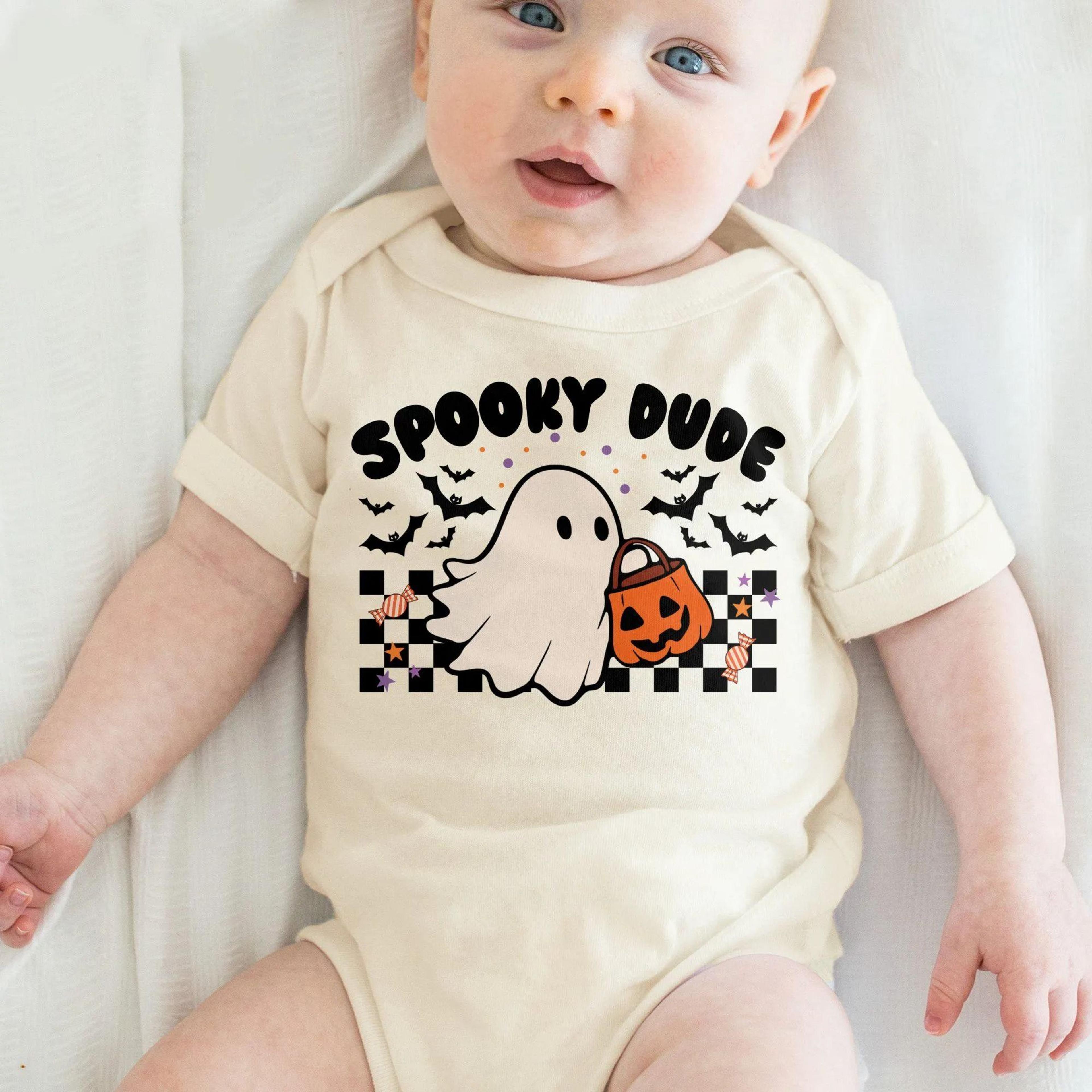 spooky dude toddler shirt, cute ghost halloween kids tee, retro halloween shirt for boys, pumpkin ghost toddler tee
