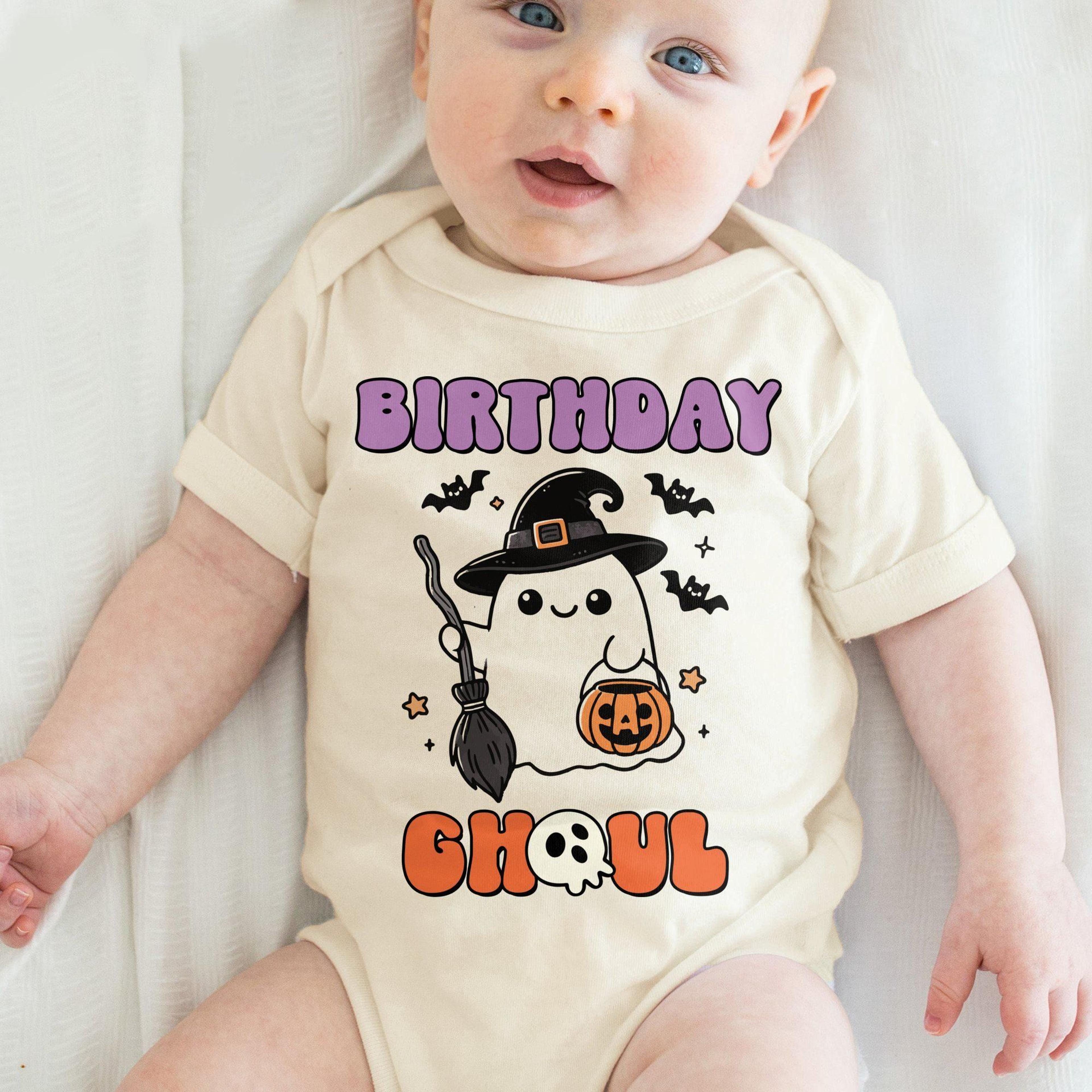 birthday ghoul baby bodysuit, halloween first birthday outfit, spooky ghost baby onesie, october birthday baby shirt