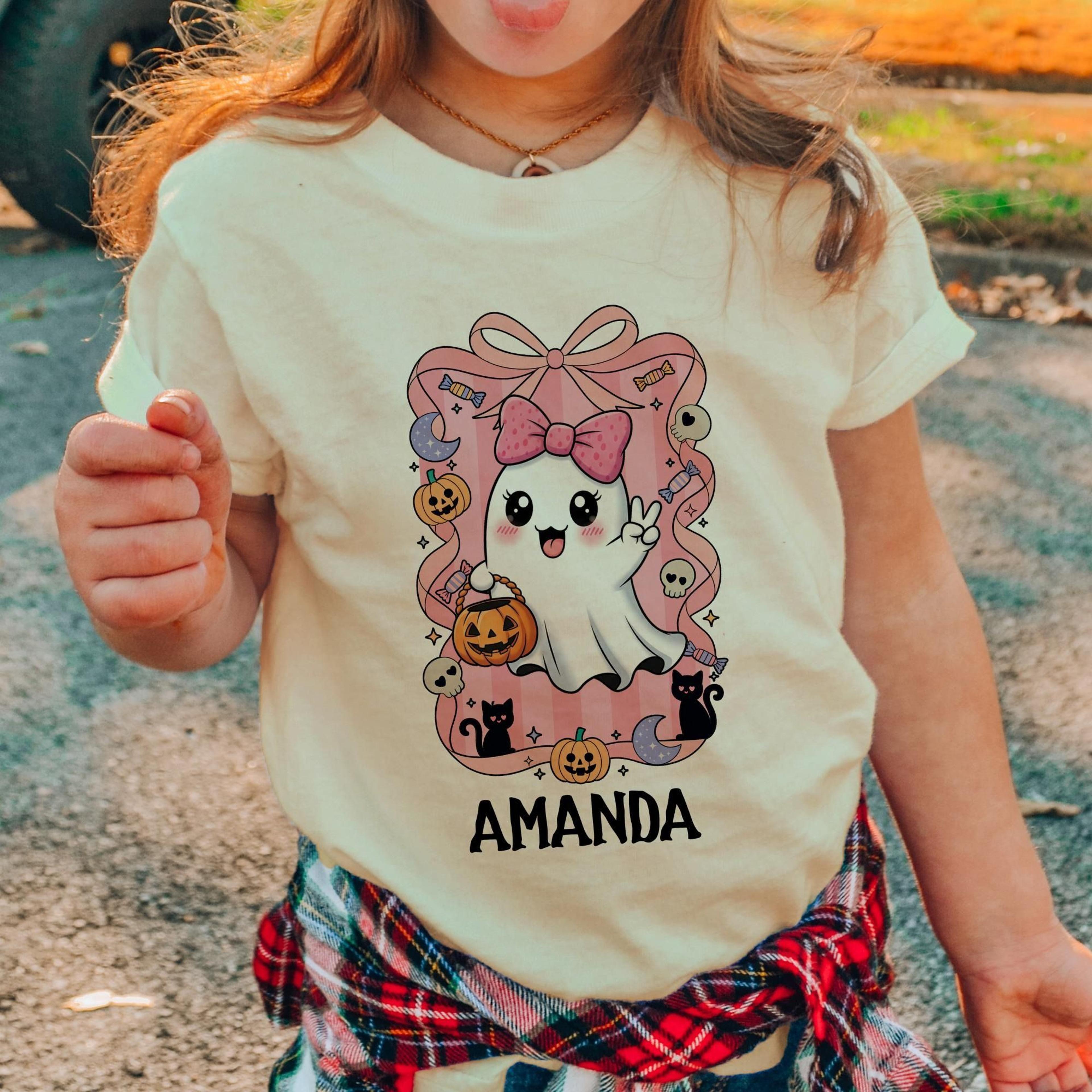 personalized ghost baby onesie girl, custom halloween baby outfit, cute pink ghost bodysuit, first halloween baby gift