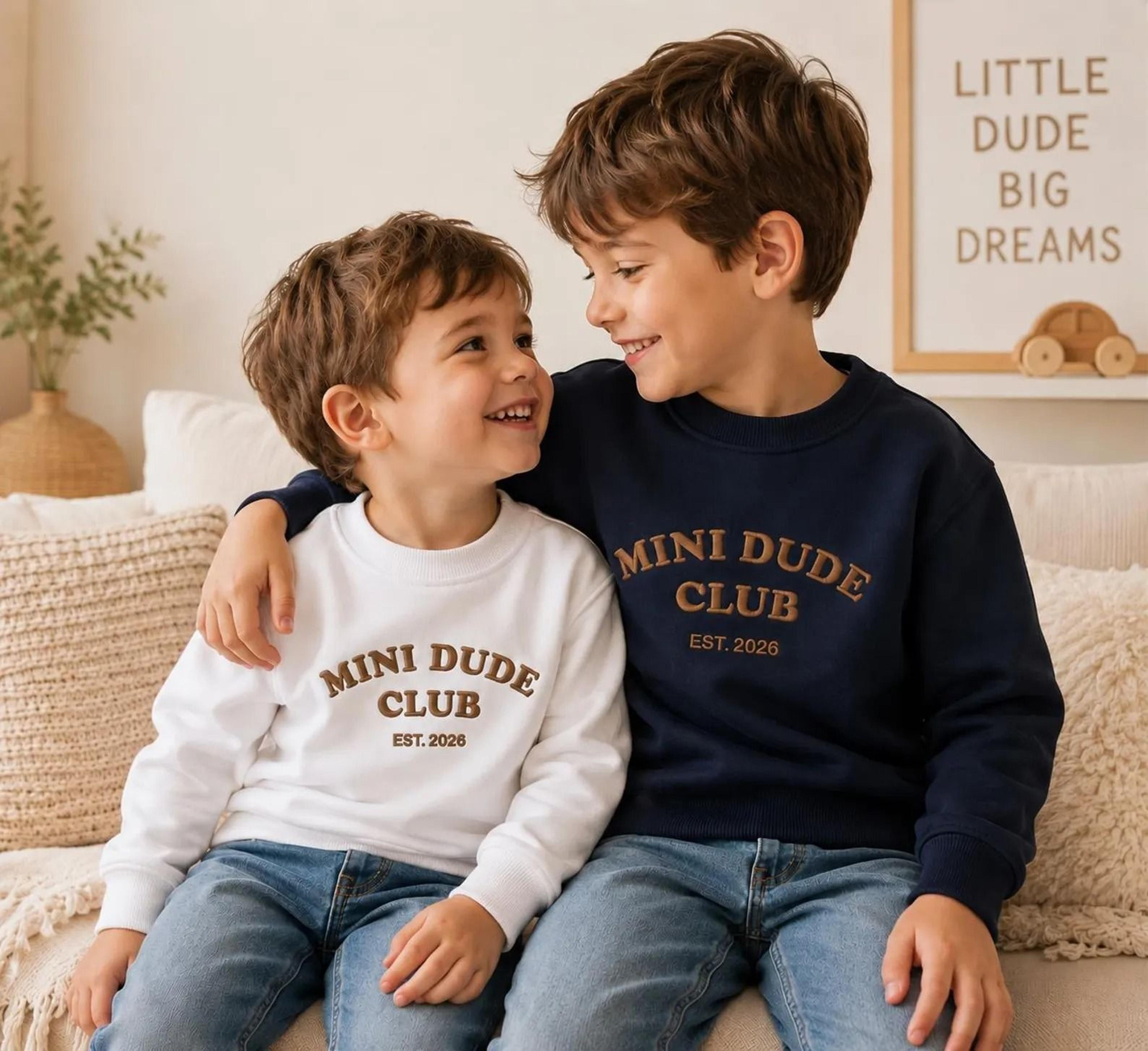 mini dude club embroidered kids sweatshirt, personalized toddler crewneck, custom embroidered baby sweatshirt gift