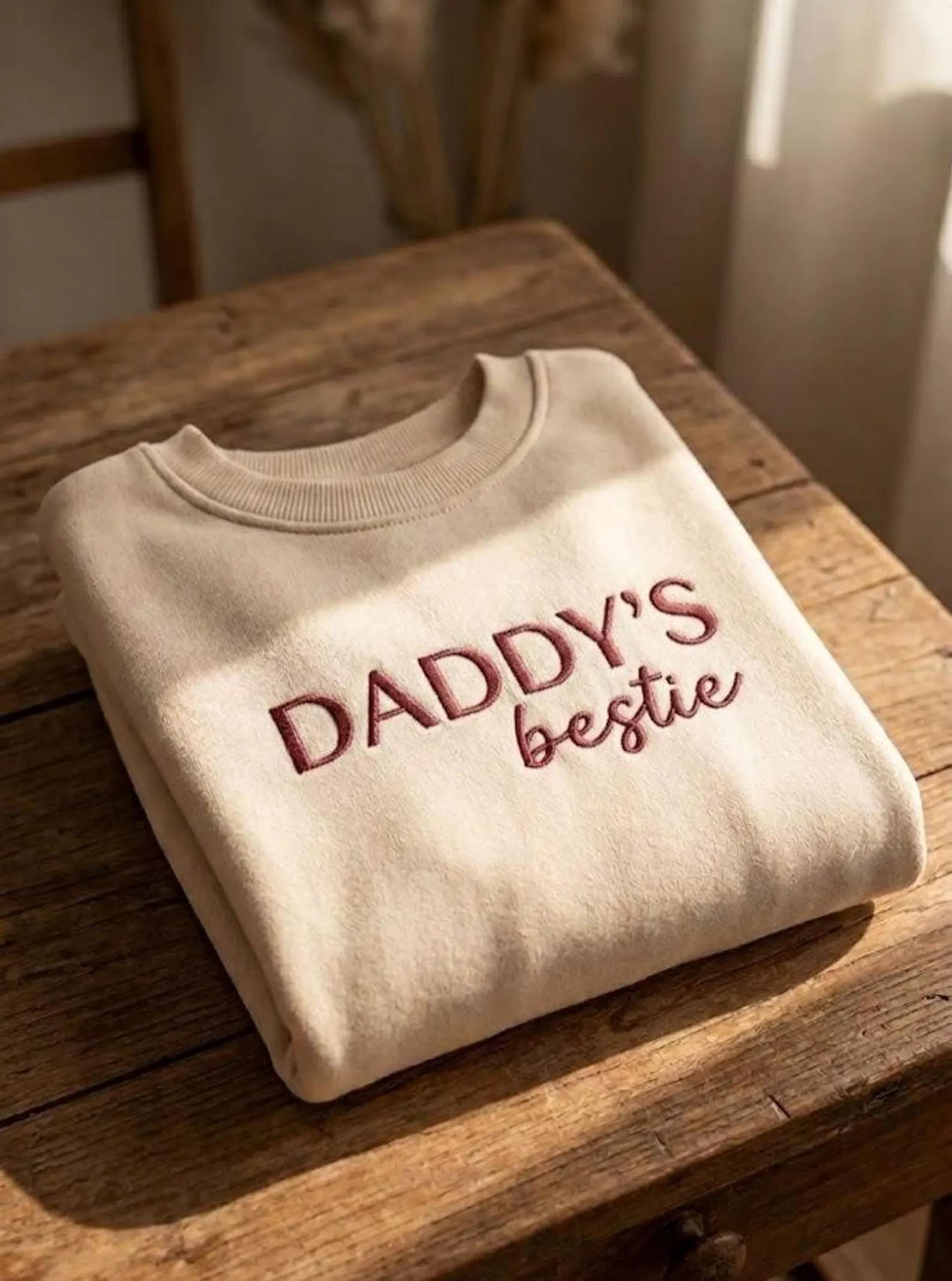 daddy's bestie embroidered youth sweatshirt, embroidered kids crewneck, father's day kids sweatshirt, daddy's girl gift