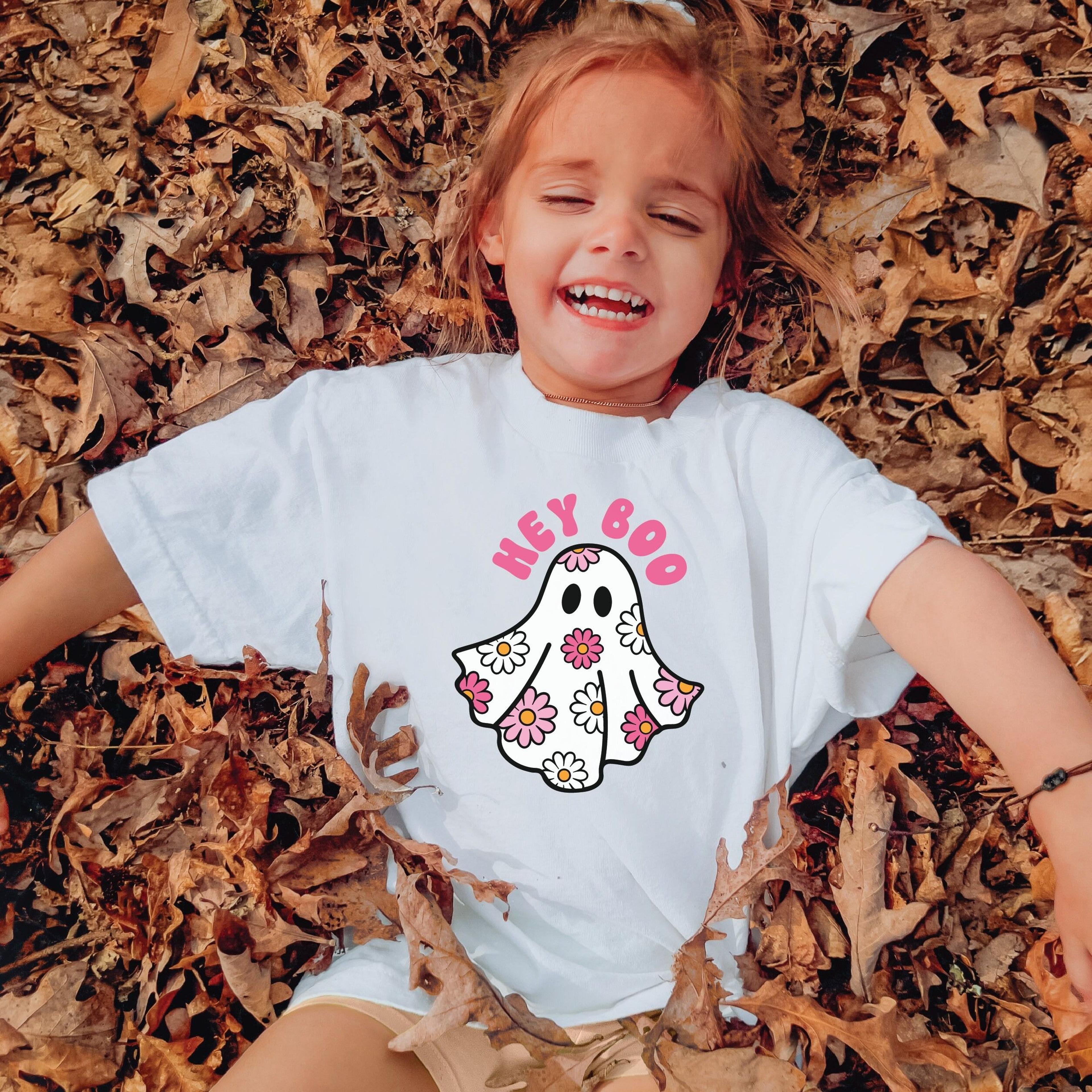 halloween ghost toddler shirt, hey boo kids shirt, cute ghost halloween tee, floral ghost shirt, pink ghost toddler tee