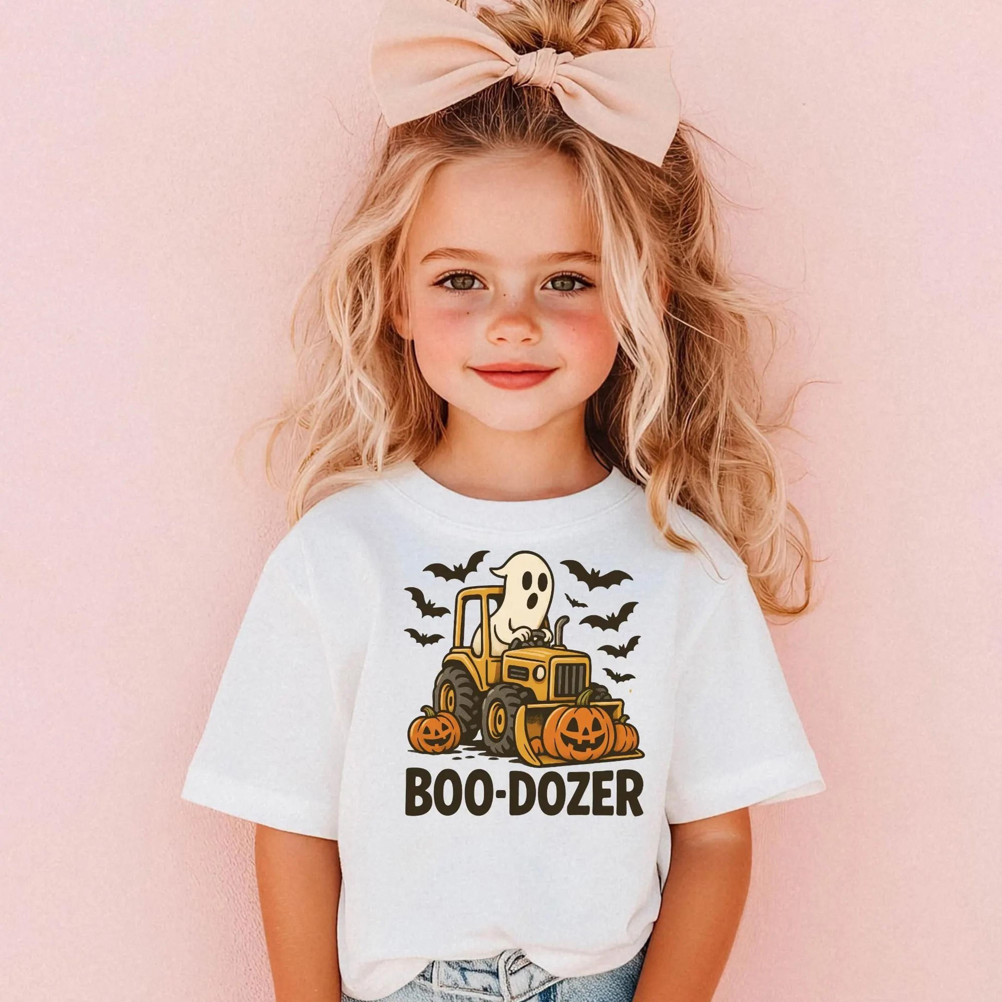 boo dozer youth t-shirt, ghost tractor halloween shirt, construction youth tee, pumpkin bulldozer shirt, spooky fall kid