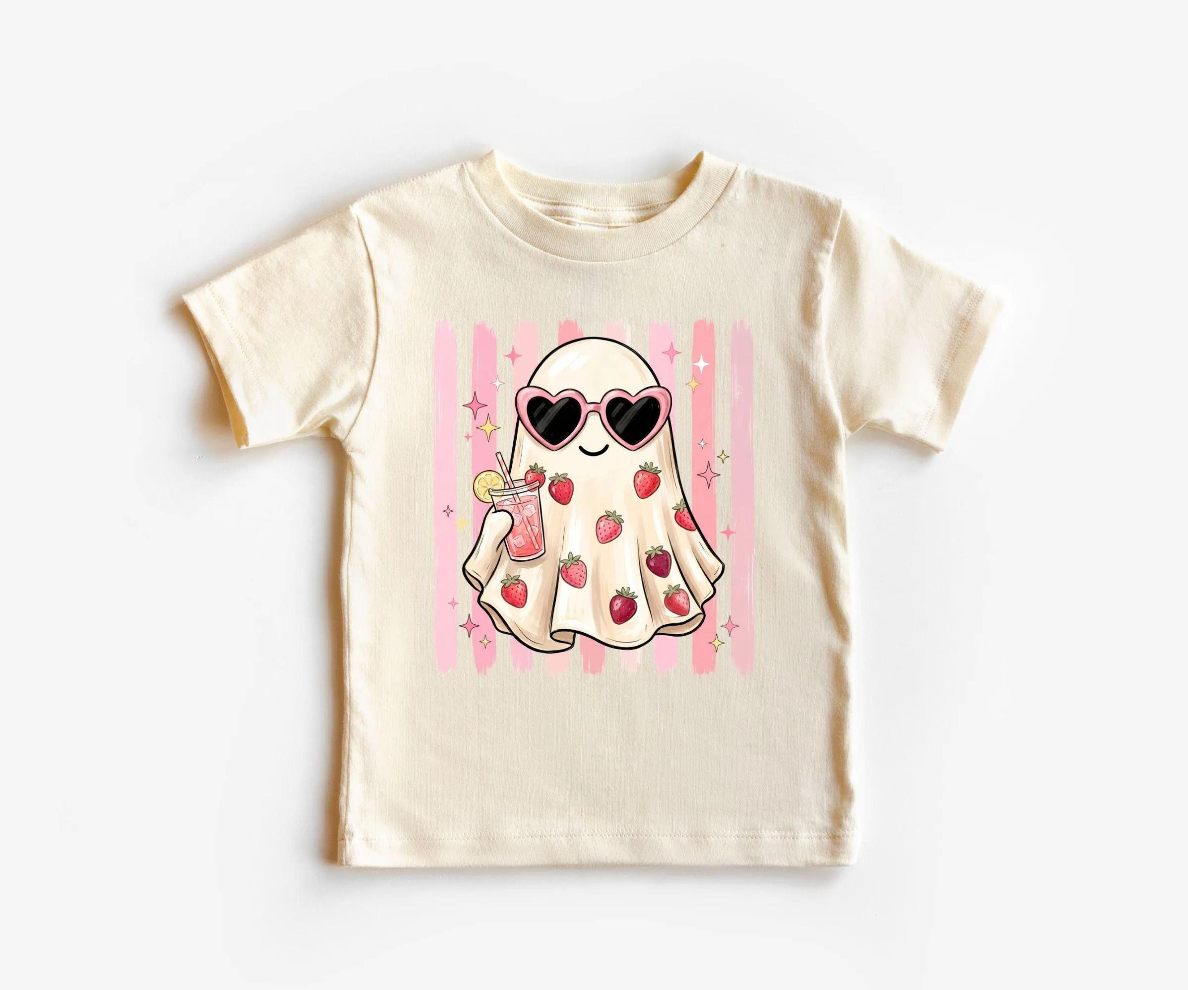 cute ghost youth t-shirt, strawberry ghost halloween shirt, pink coquette ghost tee, spooky season youth shirt, cute hal