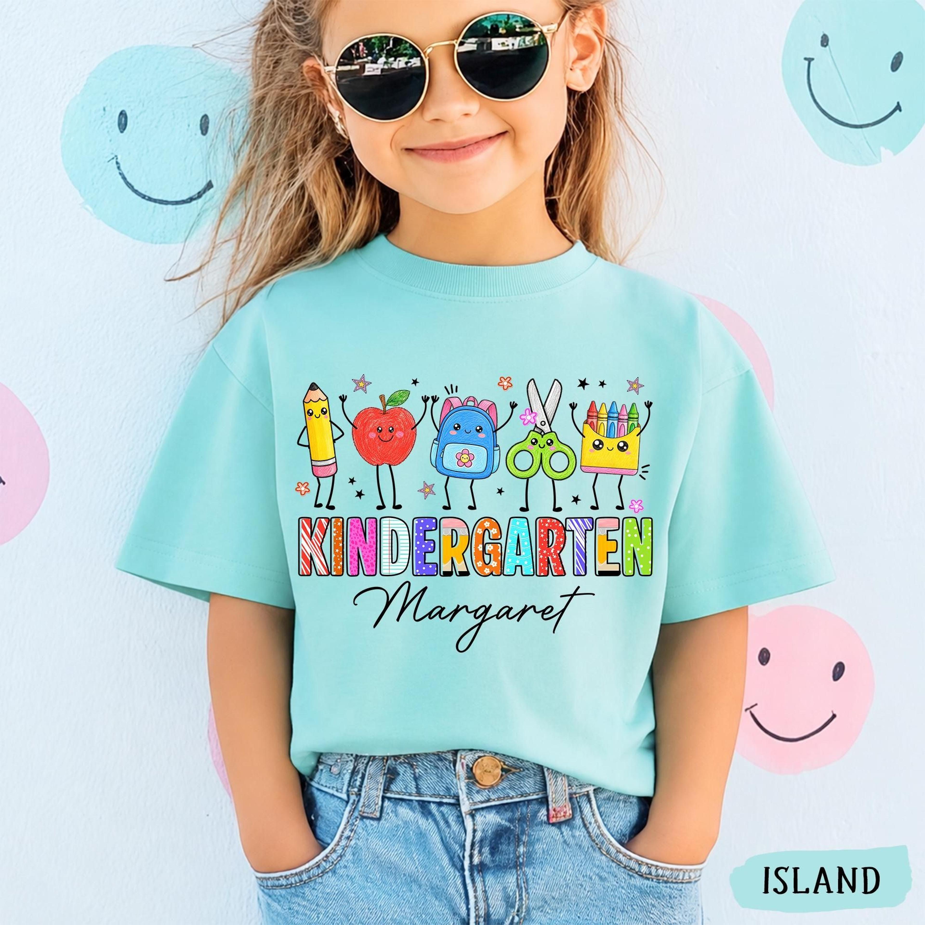 personalized kindergarten youth t-shirt, custom back to school shirt, first day of kindergarten tee, student name shirt