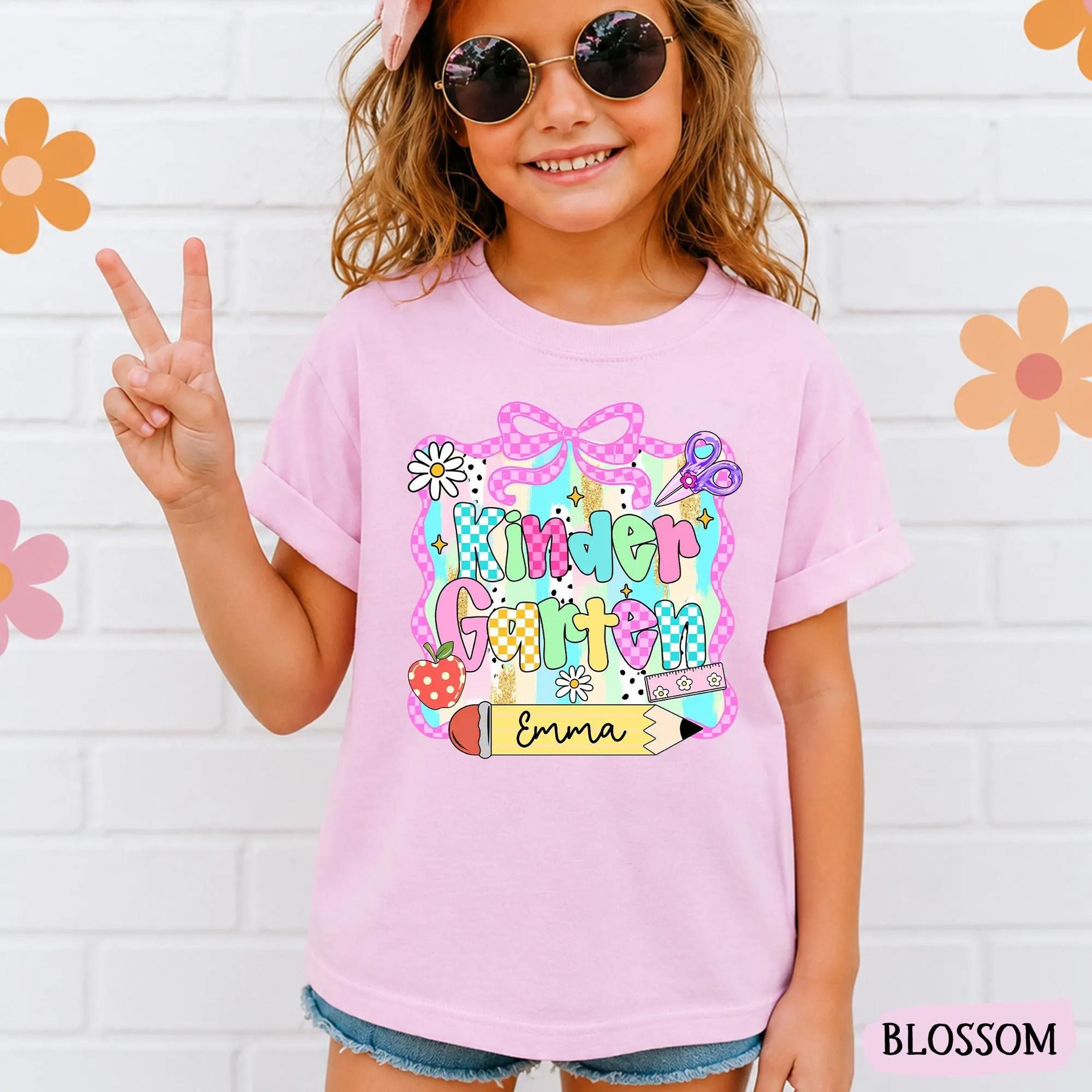 personalized kindergarten youth t-shirt, custom kindergarten name shirt, first day of kindergarten tee, back to school