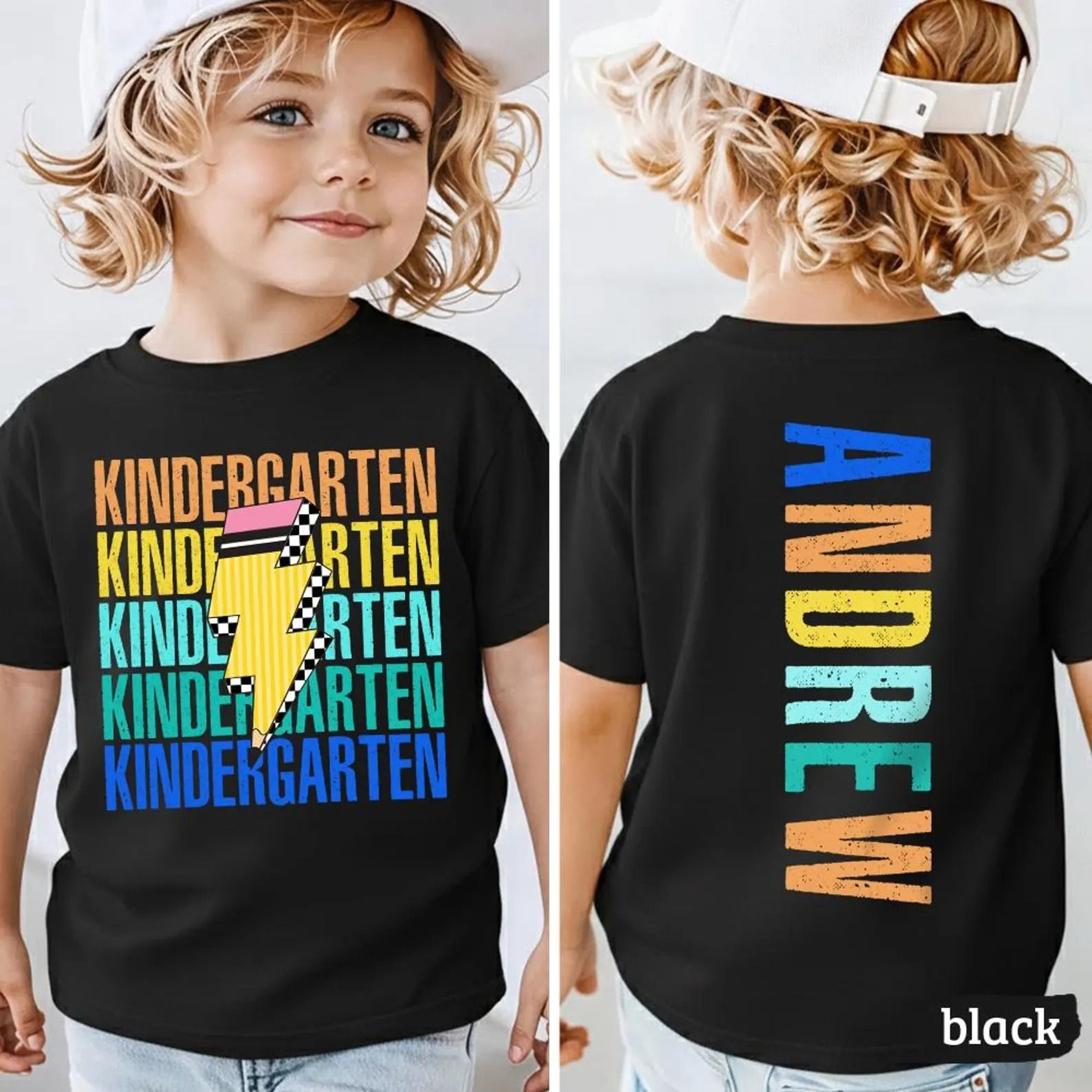 personalized kindergarten toddler t-shirt, custom kindergarten name shirt, first day of kindergarten toddler tee