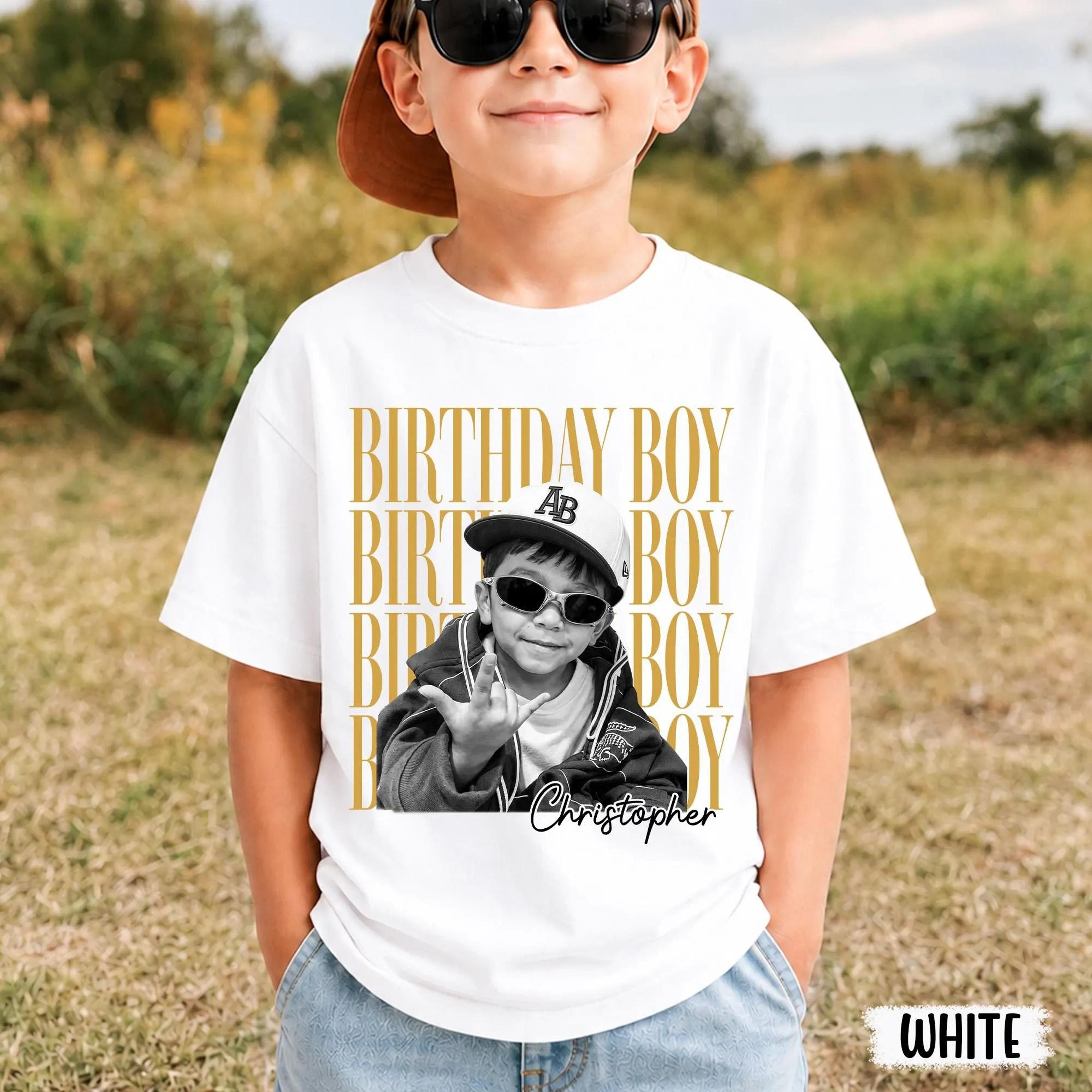 personalized birthday boy youth t-shirt, custom photo birthday shirt, birthday party tee, custom name kids birthday tees