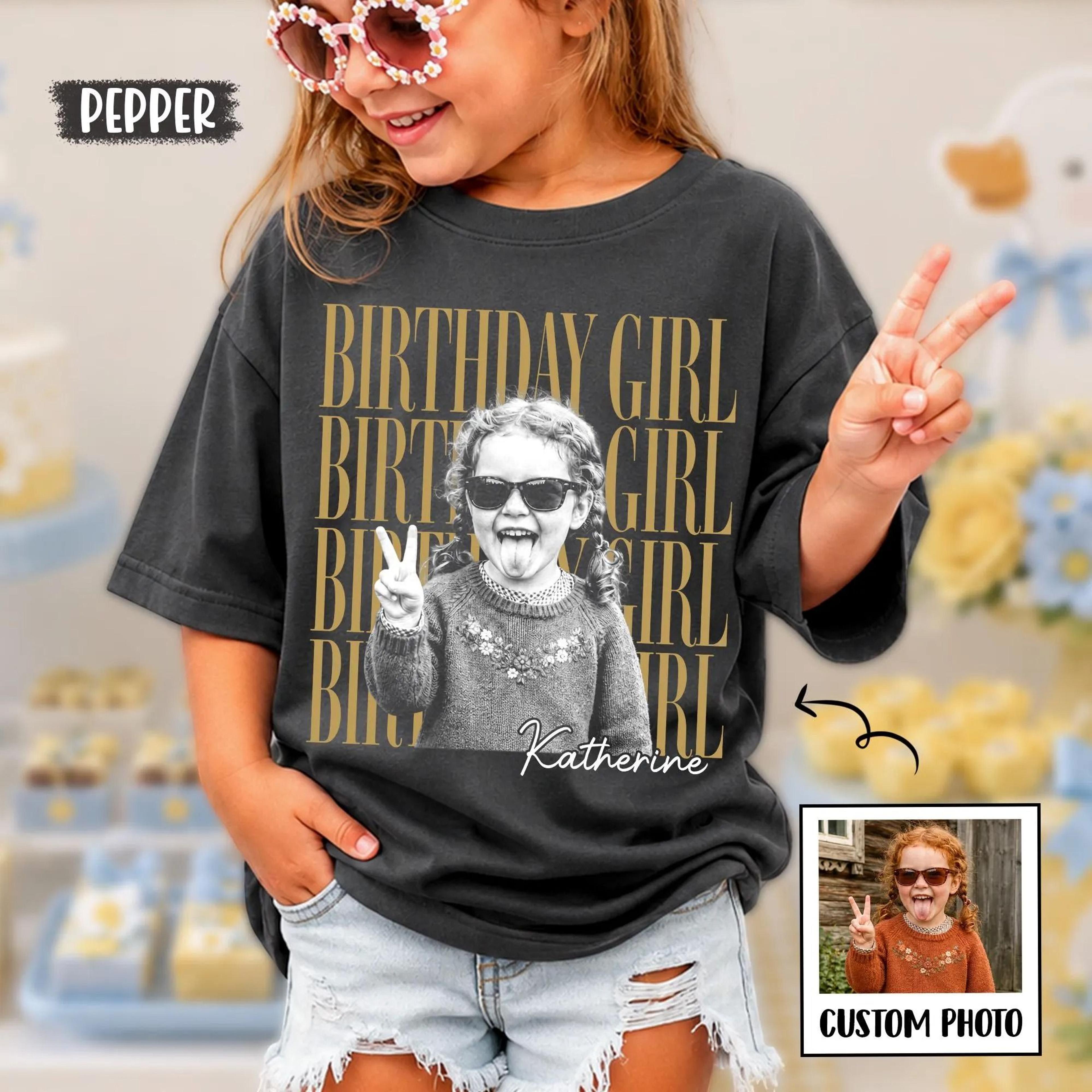 personalized birthday girl youth t-shirt, custom photo birthday shirt, birthday party tee, custom name kids birthday tee
