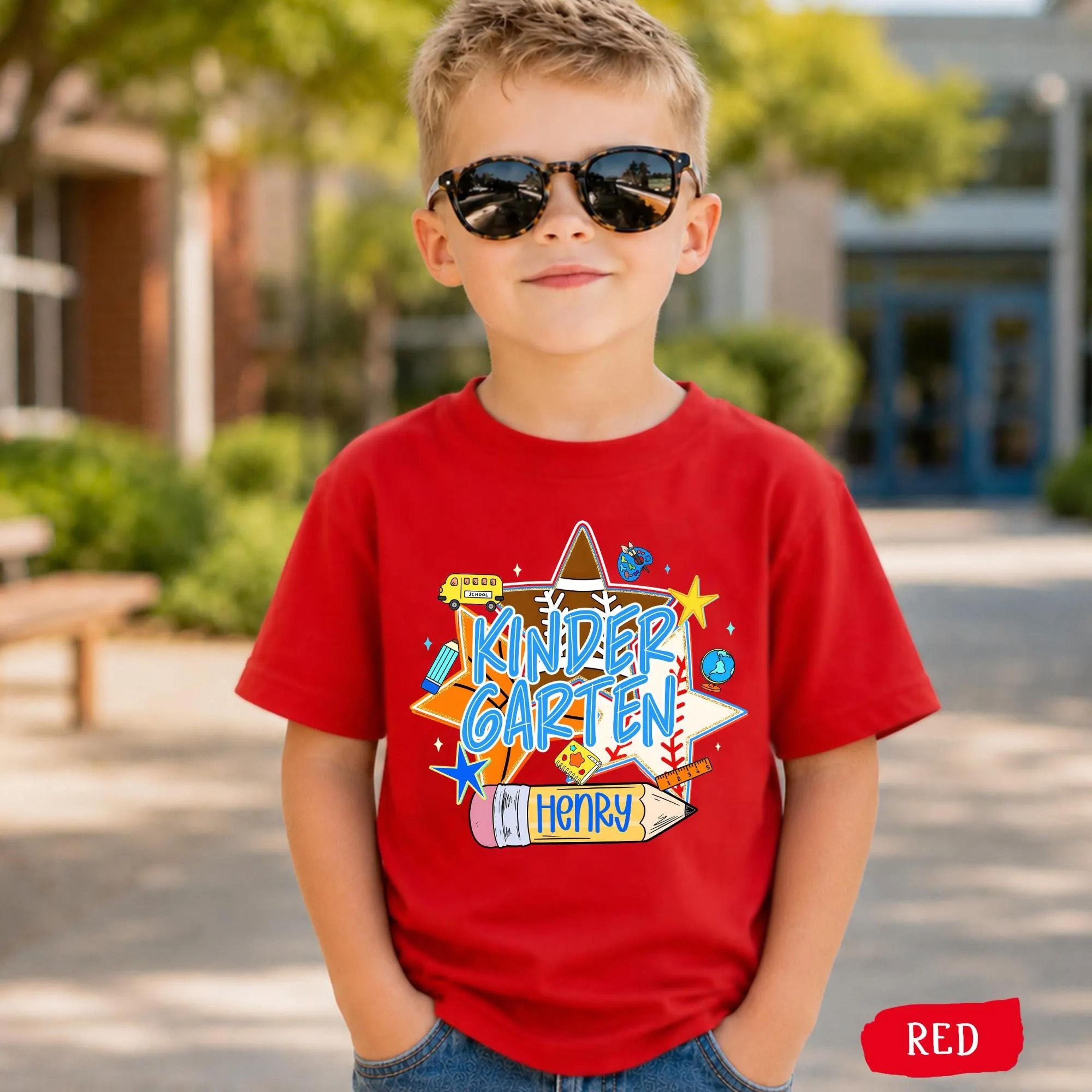 personalized kindergarten youth t-shirt, custom kindergarten shirt with name, first day of kindergarten tee