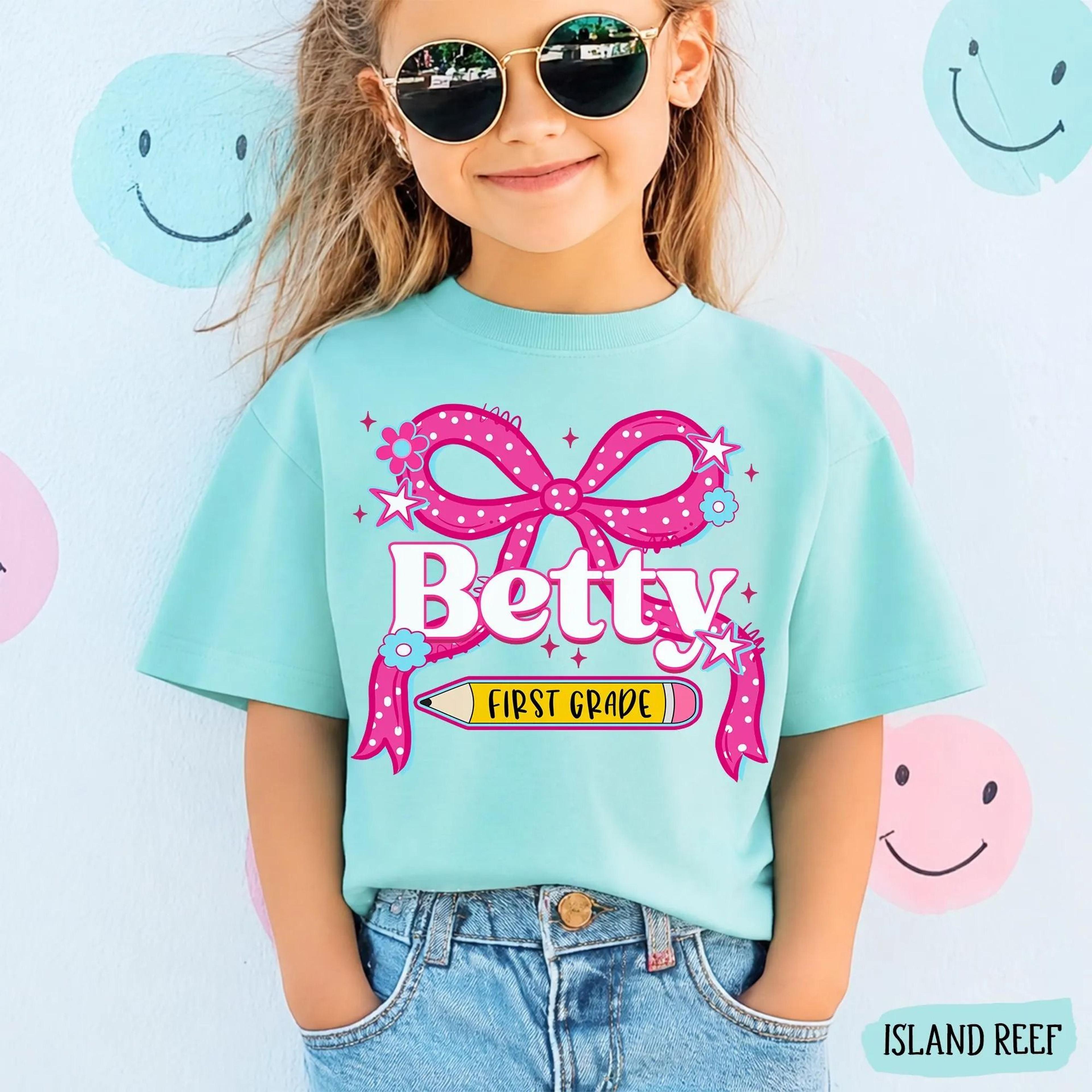 personalized first grade youth t-shirt, custom 1st grade shirt with name, first day of first grade tee, back to school