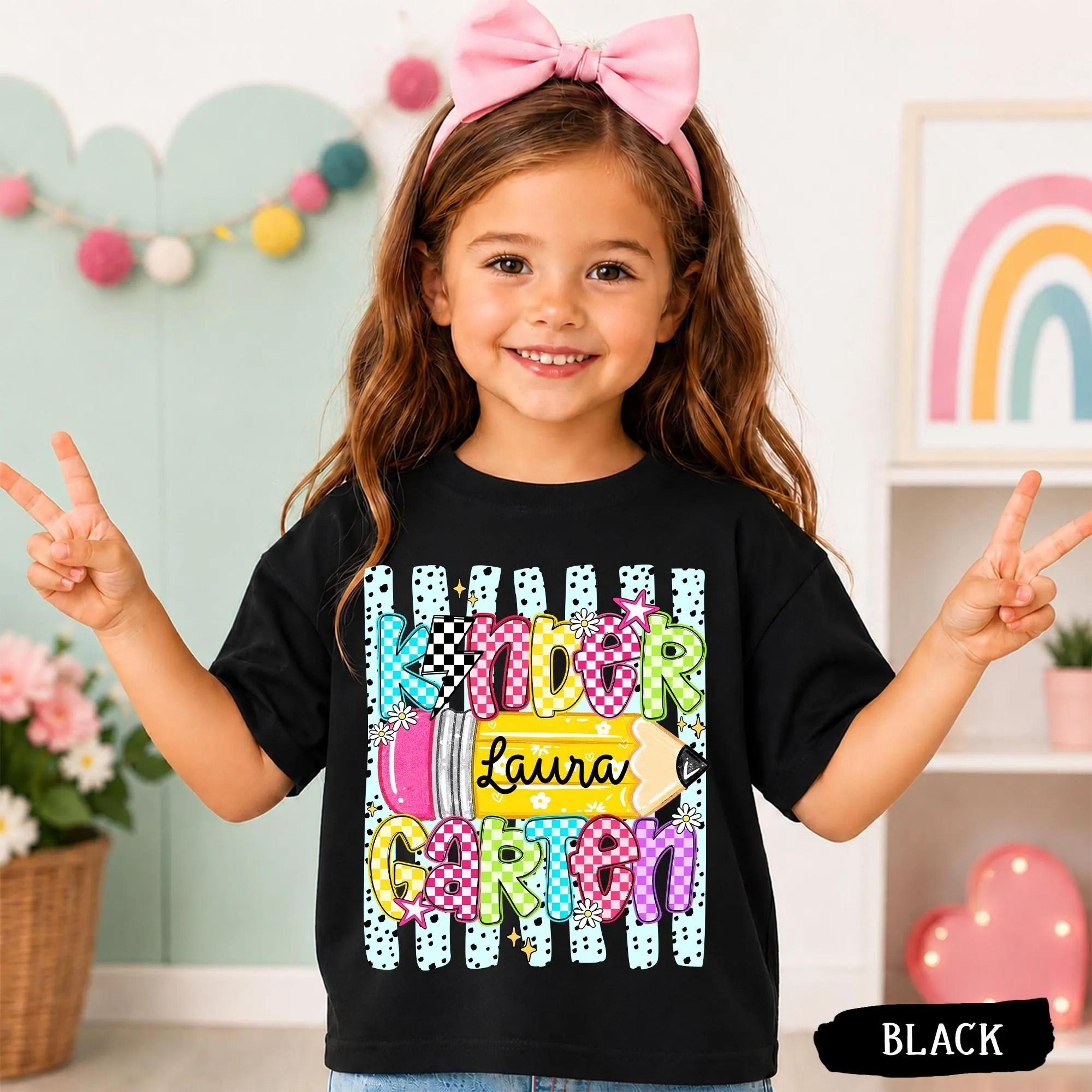 personalized kindergarten youth t-shirt, custom kindergarten shirt with name, first day of school tee, back to school