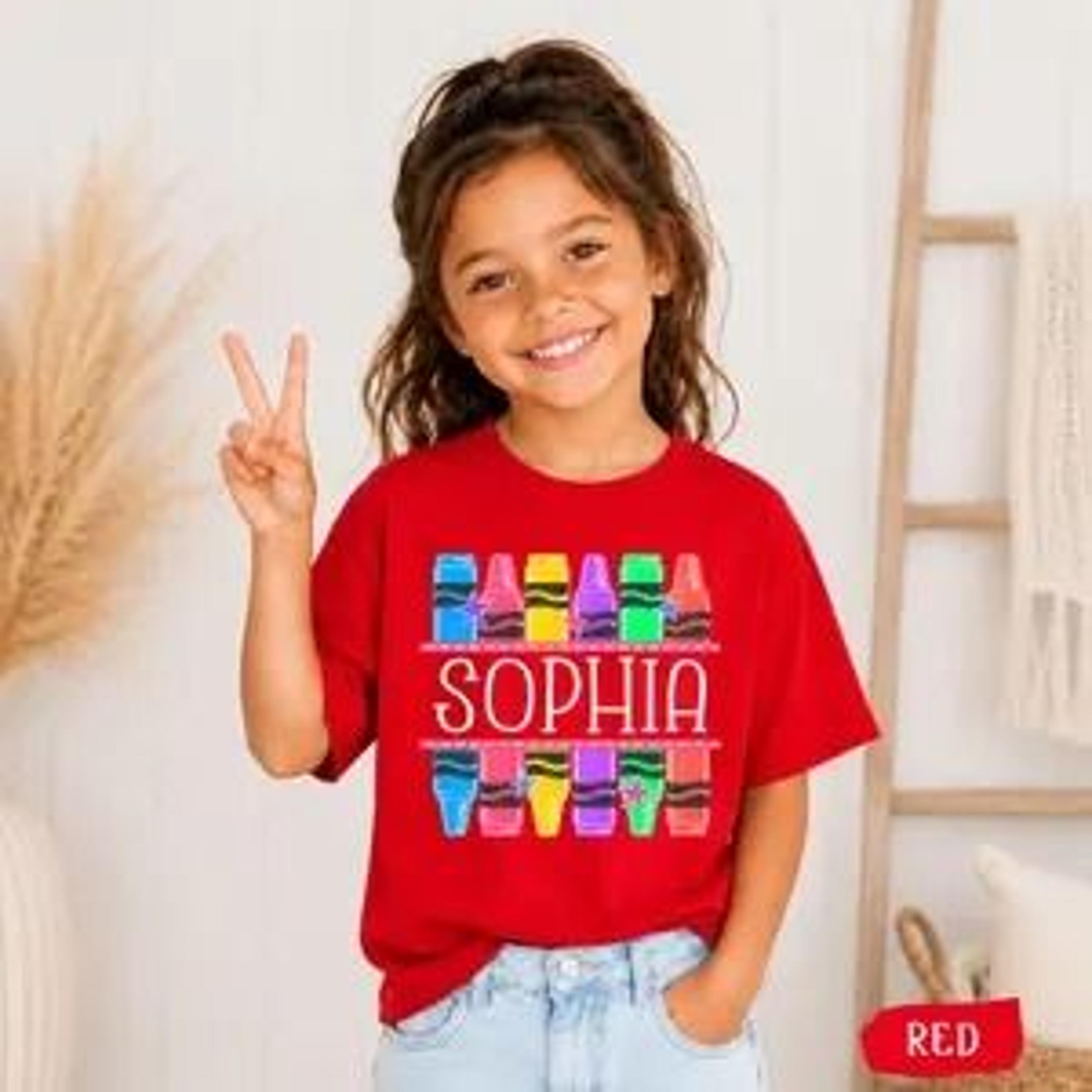 personalized crayon kids t-shirt, custom name back to school shirt, first day of school tee, preschool kindergarten tee