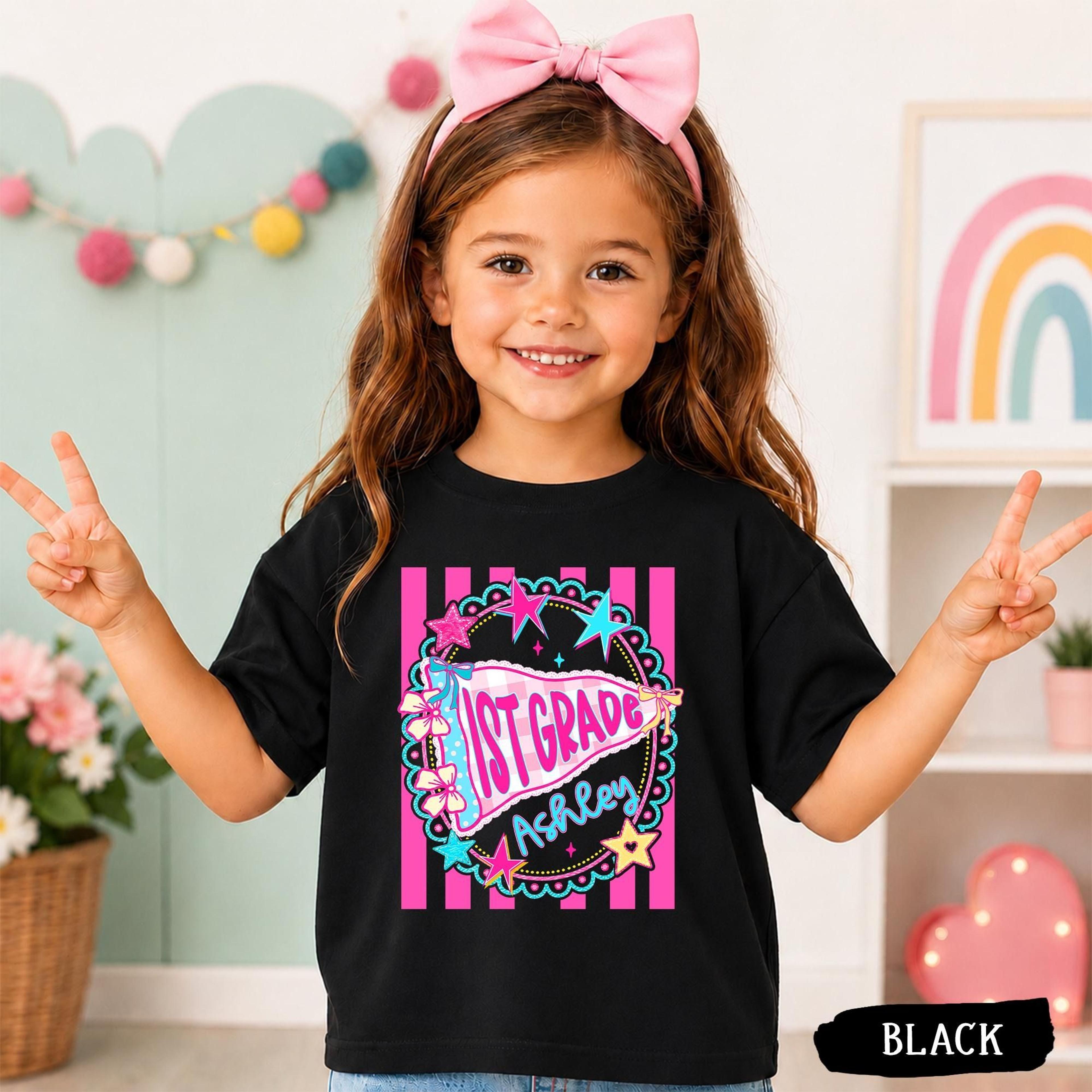 personalized 1st grade girl shirt, custom first grade back to school t-shirt, first day of school tee, custom name youth