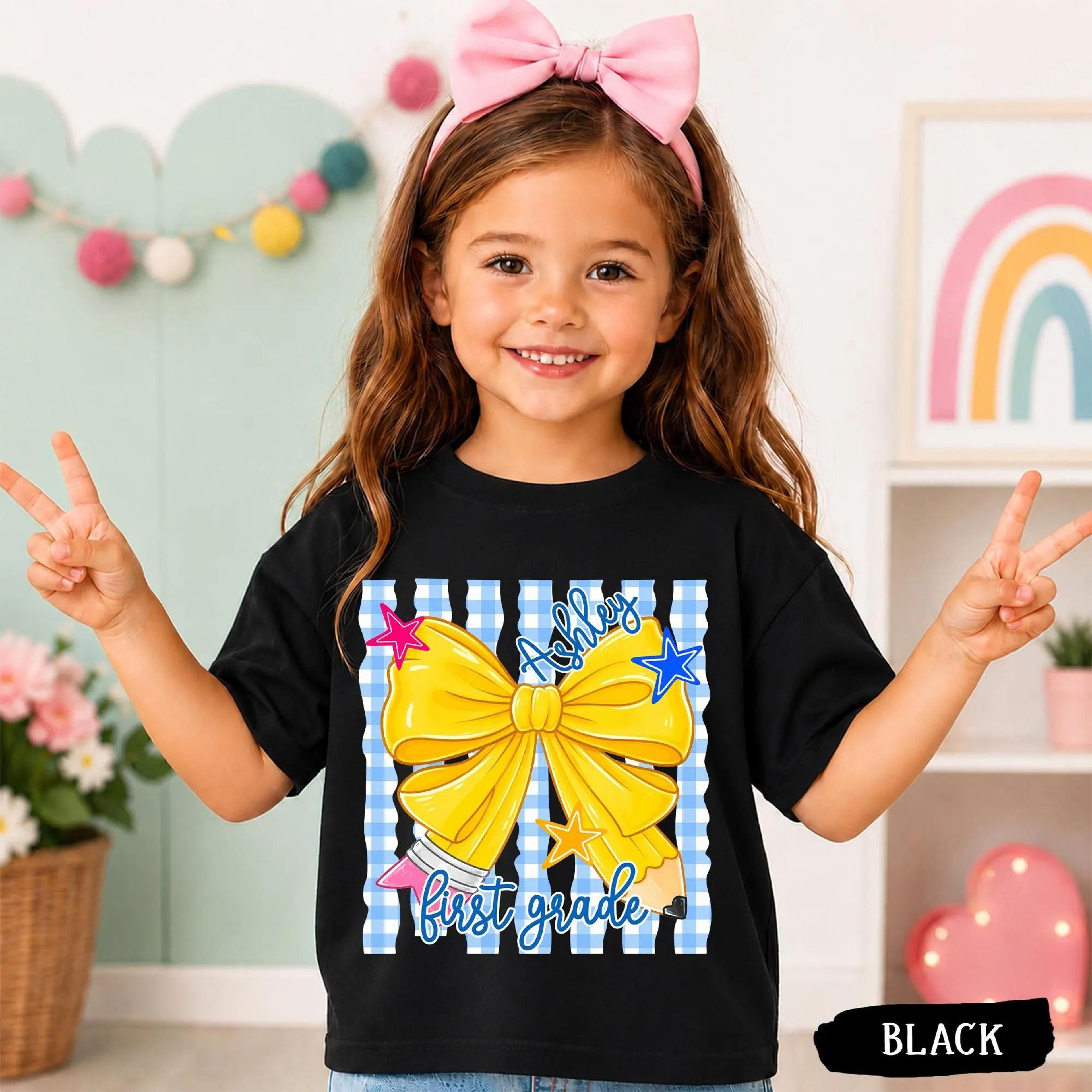 personalized first grade girl shirt, custom first grade bow t-shirt, first day of school tee, custom name back to school