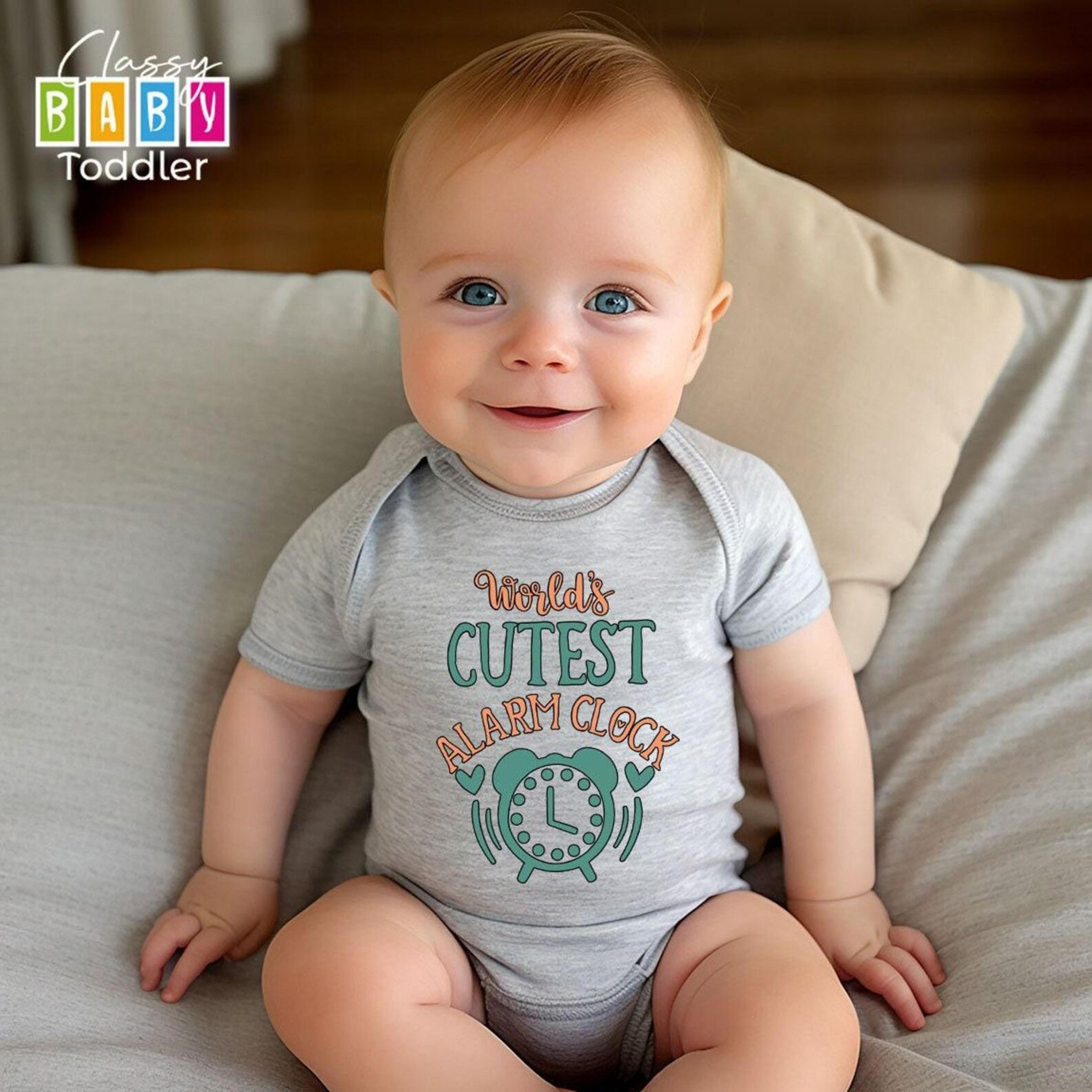 world's cutest alarm clock baby romper, funny baby t-shirt, cute newborn bodysuit, baby shower gift, infant outfit