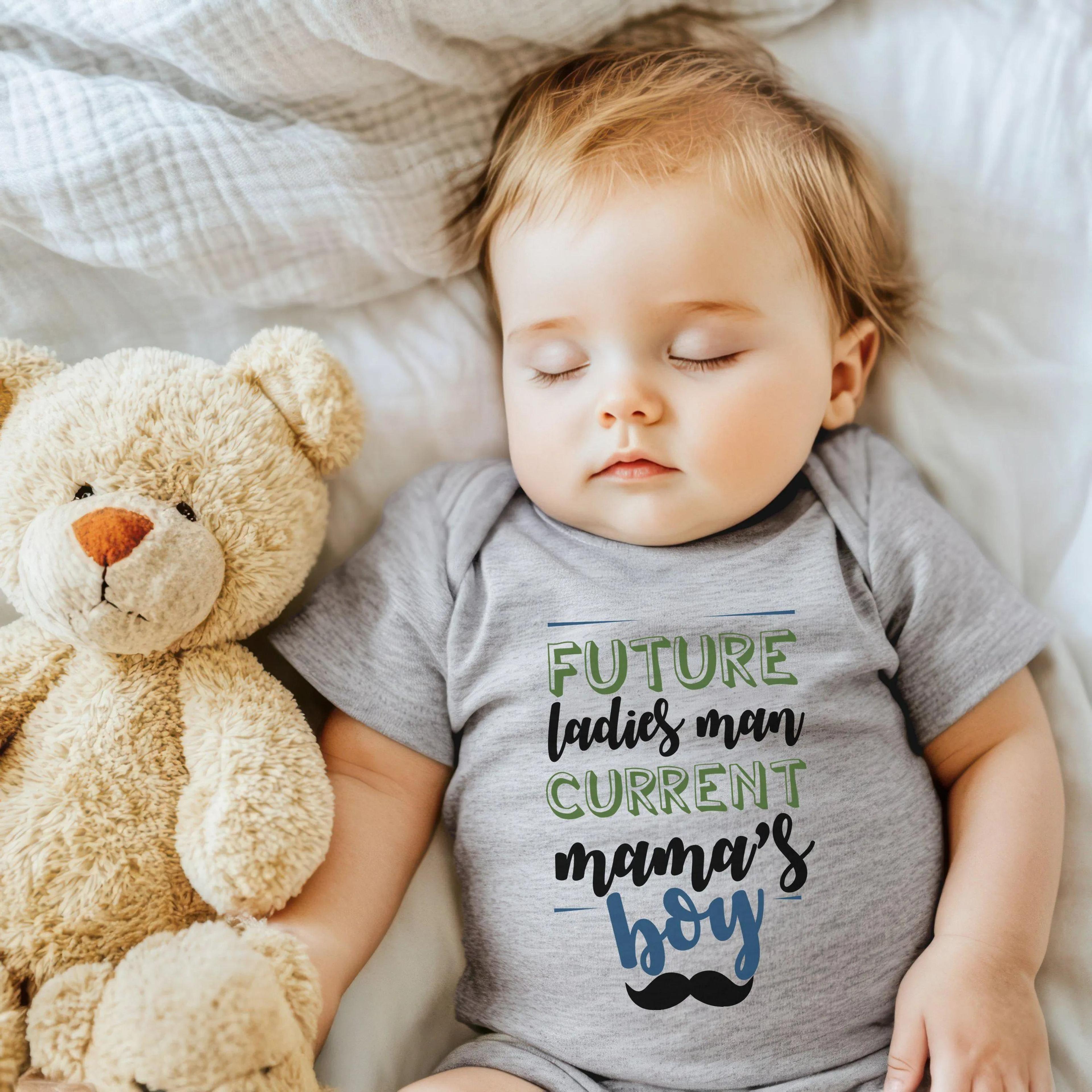 future ladies man current mama's boy baby romper, funny baby boy bodysuit, mama's boy outfit, baby t-shirt, newborn gift