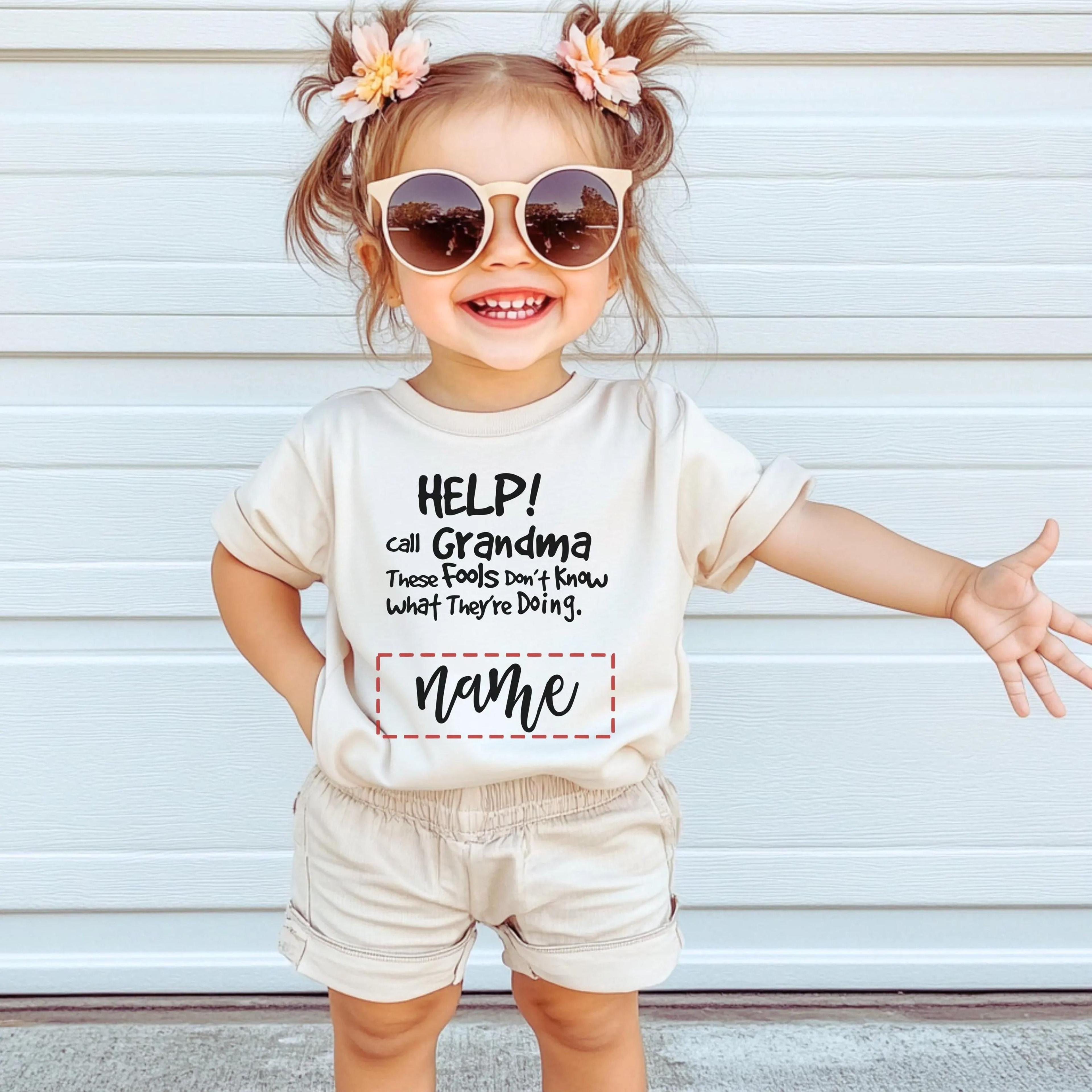 personalized help call grandma baby romper, funny grandma baby bodysuit, custom baby name outfit, baby shower gift