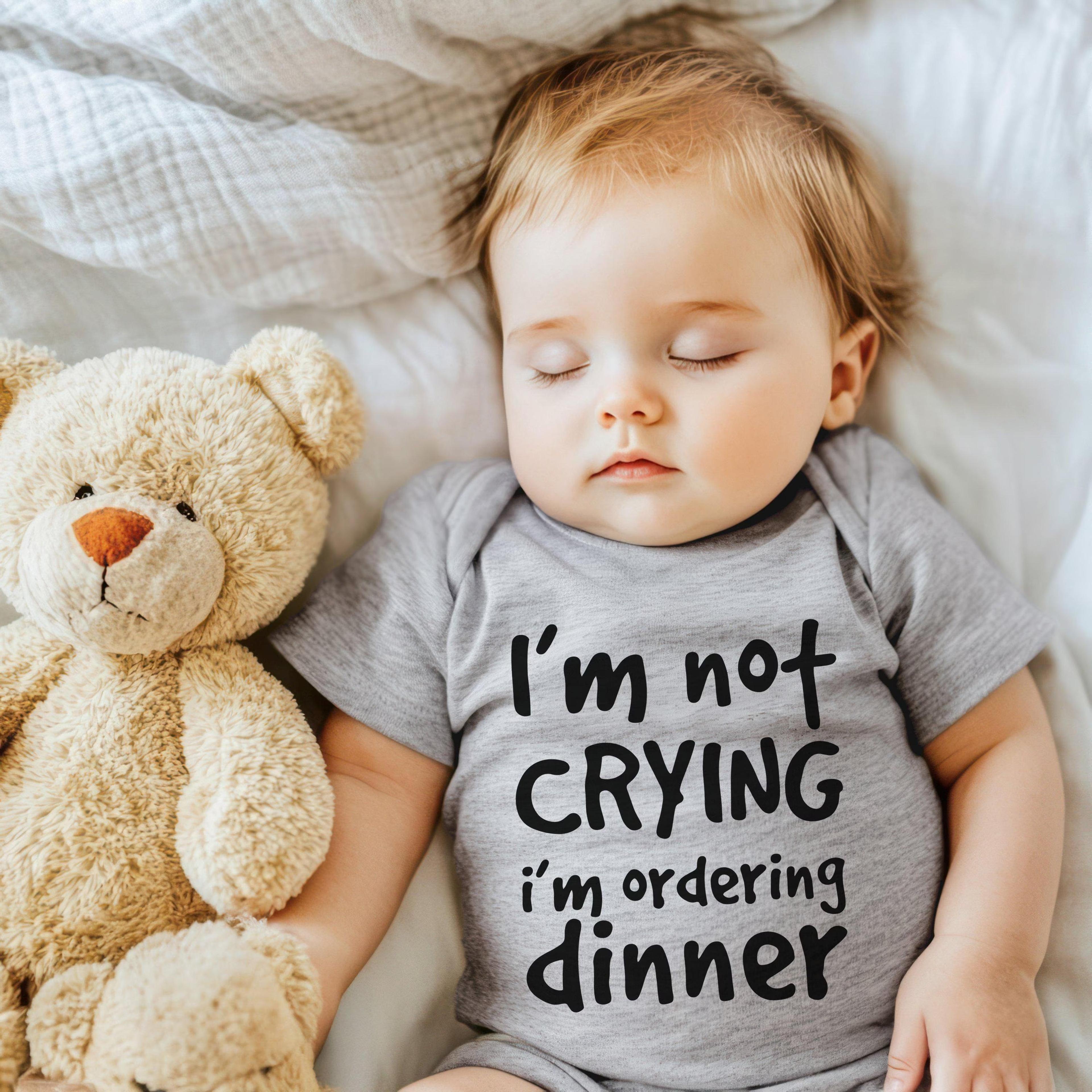 i'm not crying i'm ordering dinner baby bodysuit, funny baby onesie, cute infant outfit, baby shower gift