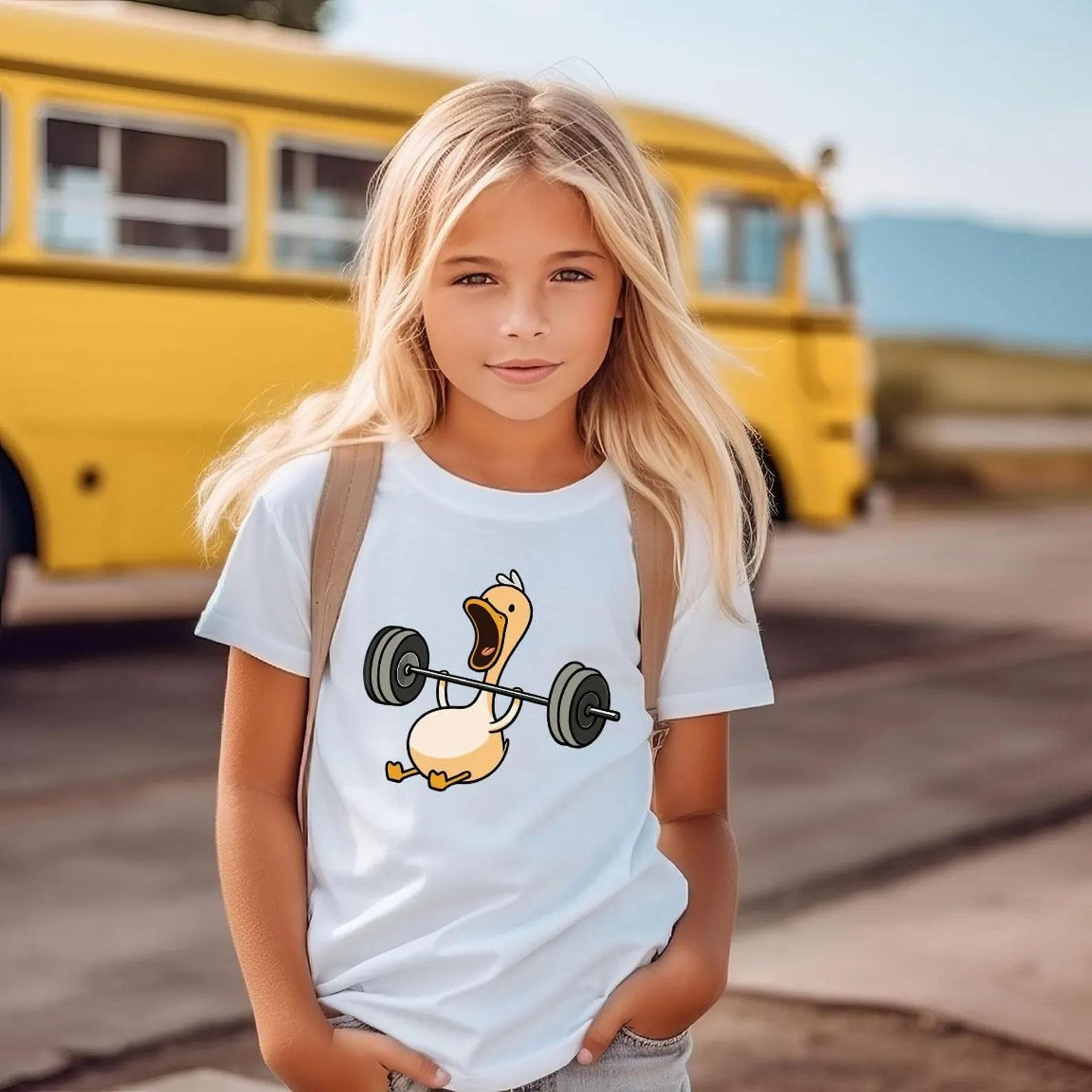 funny weightlifting goose youth t-shirt, gym goose kids tee, cute animal graphic shirt, fitness youth shirt, funny goose