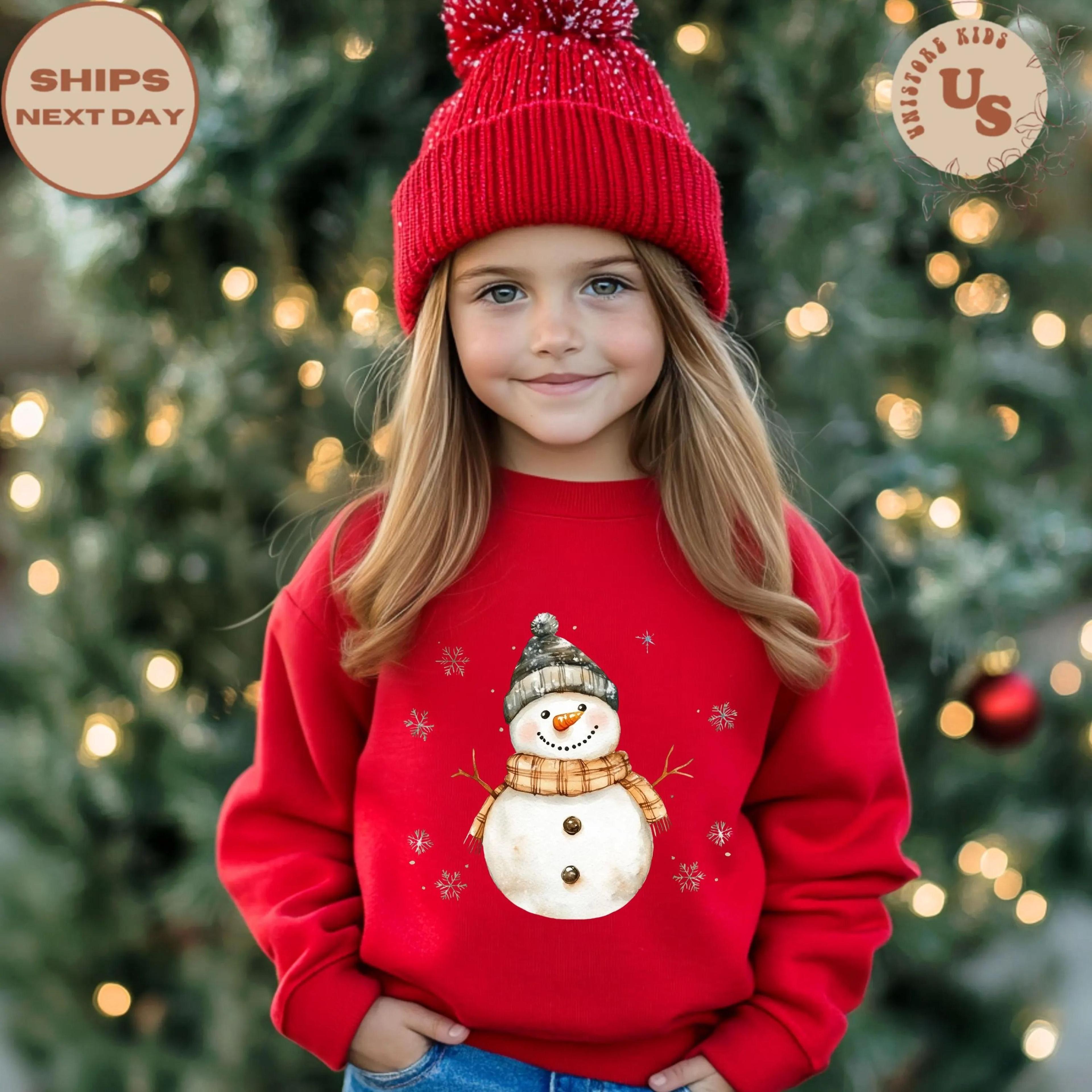 christmas snowman kids sweatshirt, youth christmas sweatshirt, cute winter snowman sweatshirt for boys girls tees