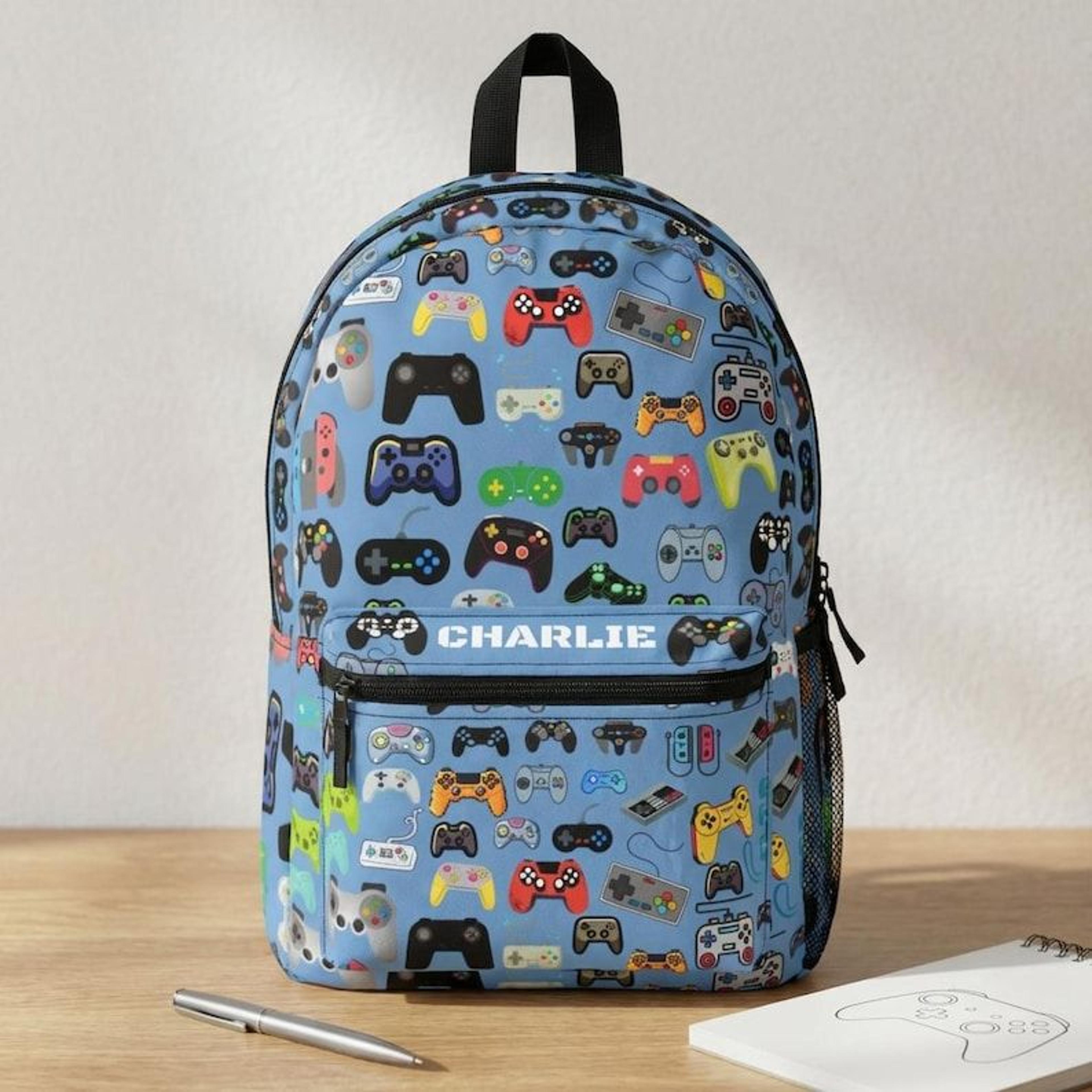 personalized kids backpack, custom name school backpack, video game backpack for boys, gamer bookbag, preschool backpack
