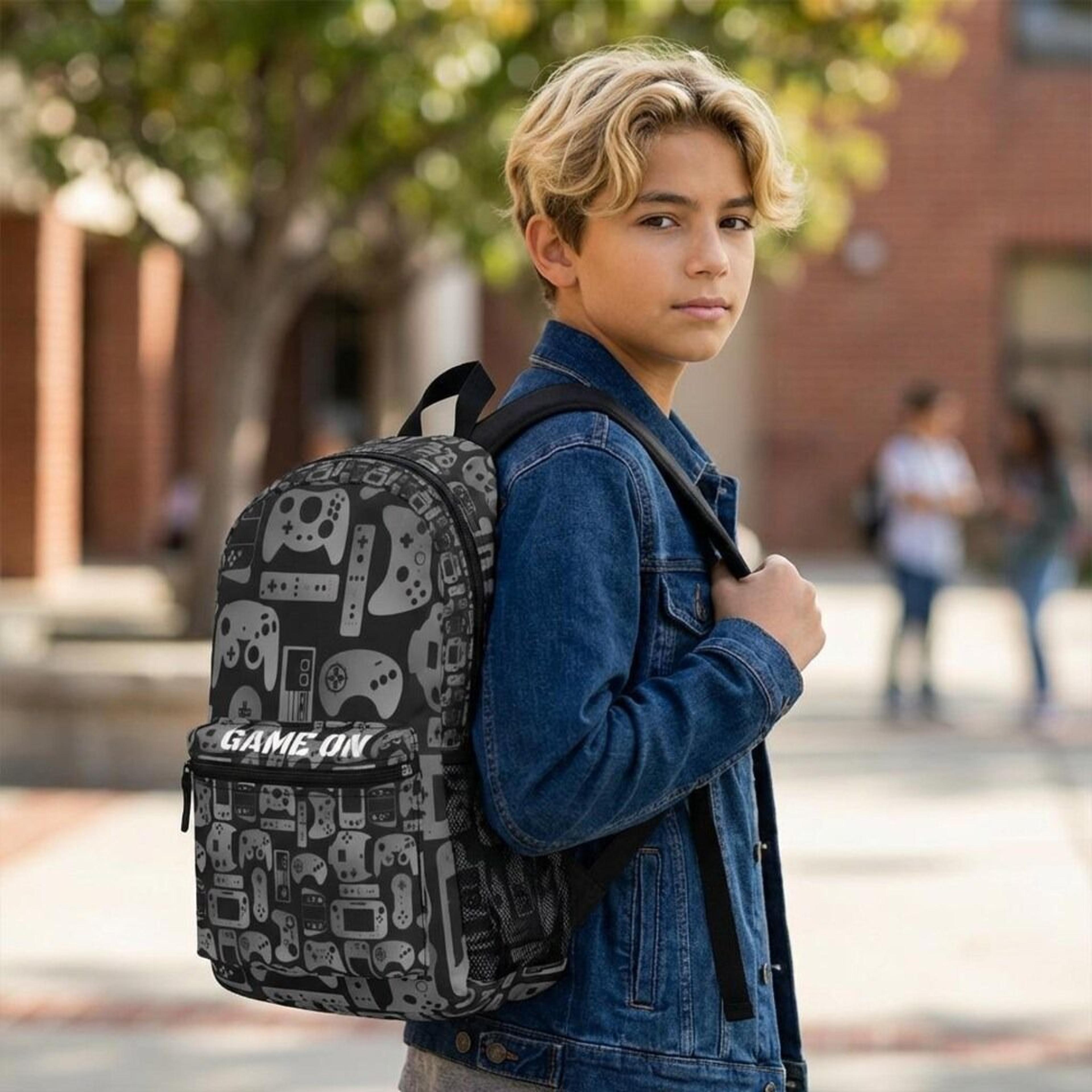 personalized gamer kids backpack, custom name gaming school backpack, video game bookbag for boys