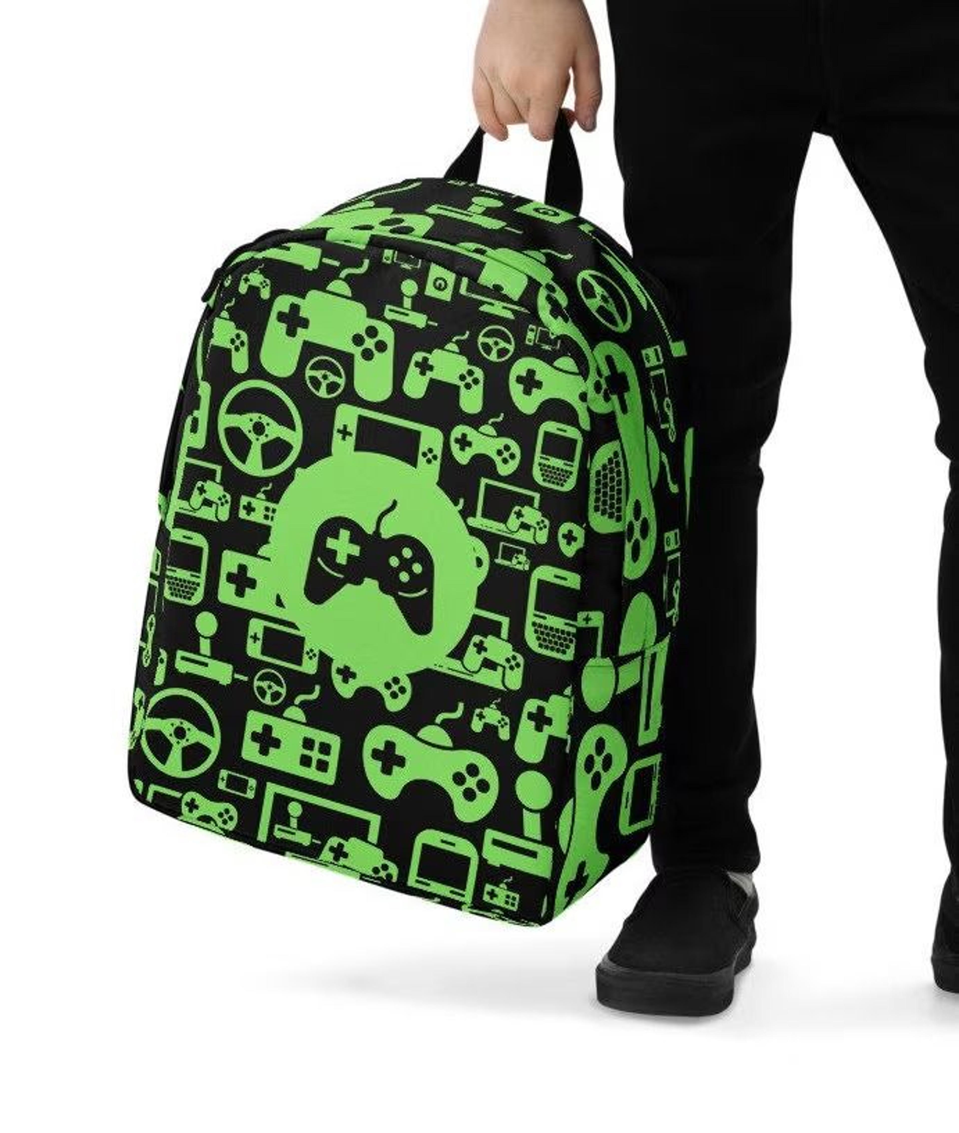 personalized gamer kids backpack, custom name gaming school backpack, video game bookbag for boys girls