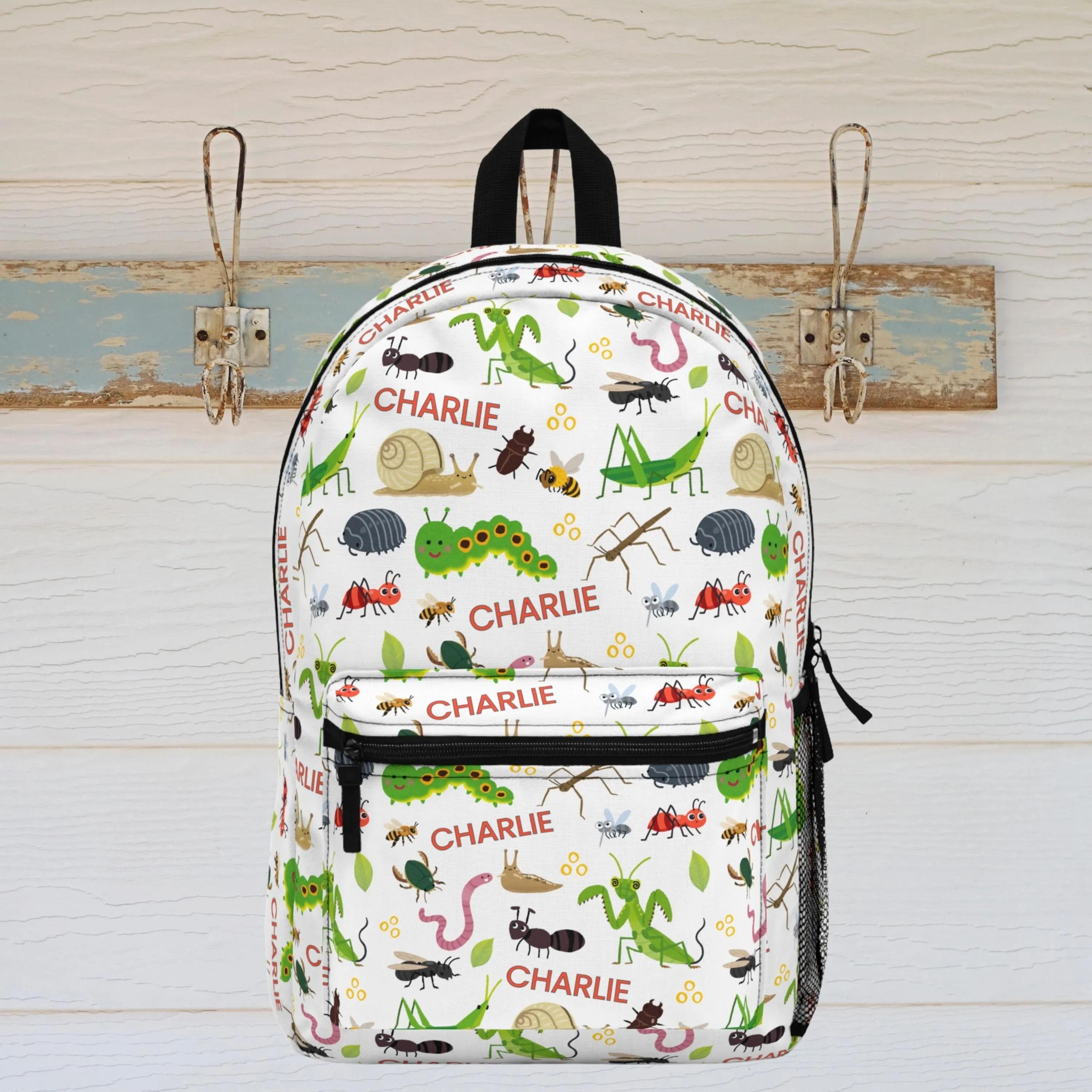 personalized bugs kids backpack, insect school backpack, nature explorer bookbag for boys girls, custom bug lover backpa