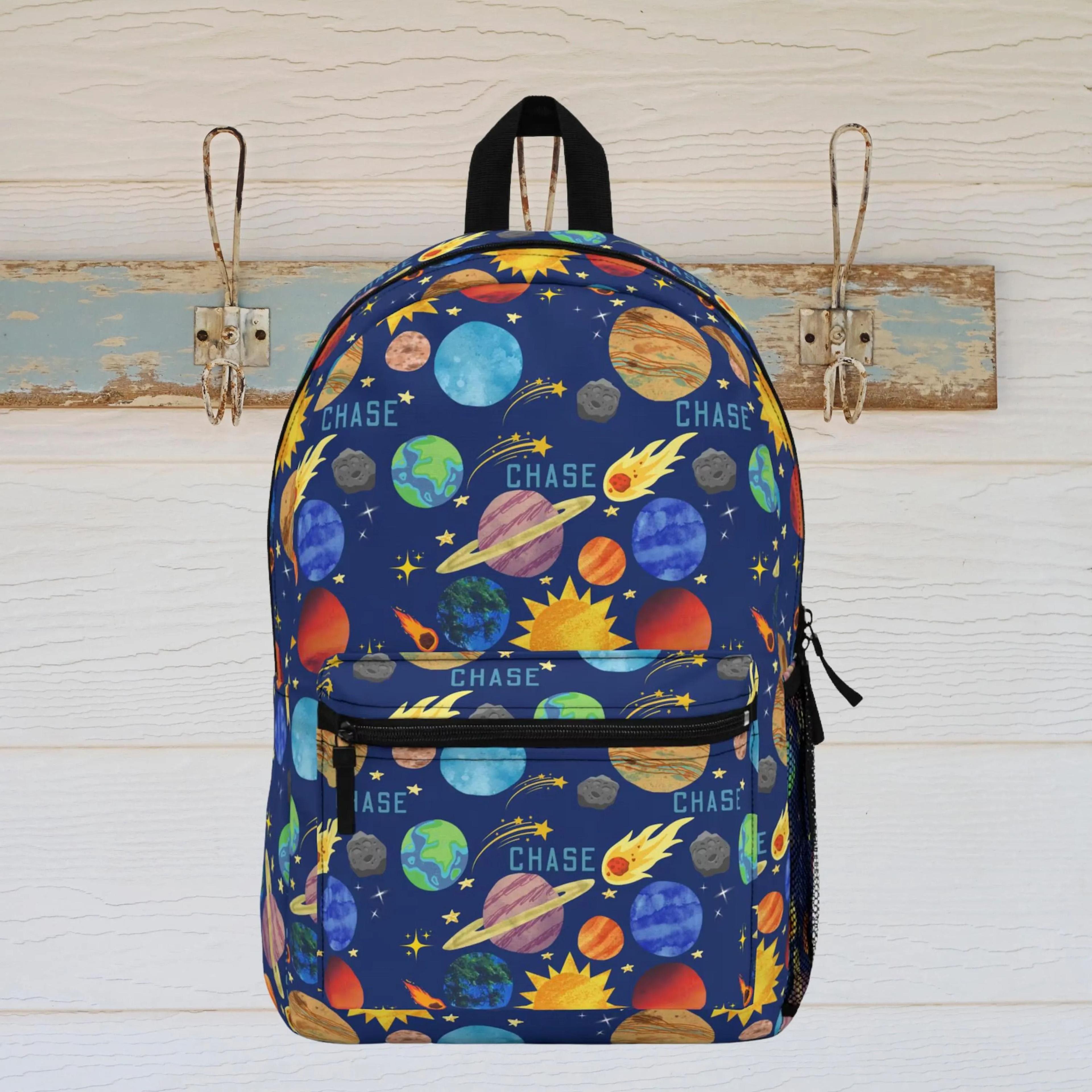 personalized space kids backpack, solar system school backpack, planets galaxy bookbag for boys girls