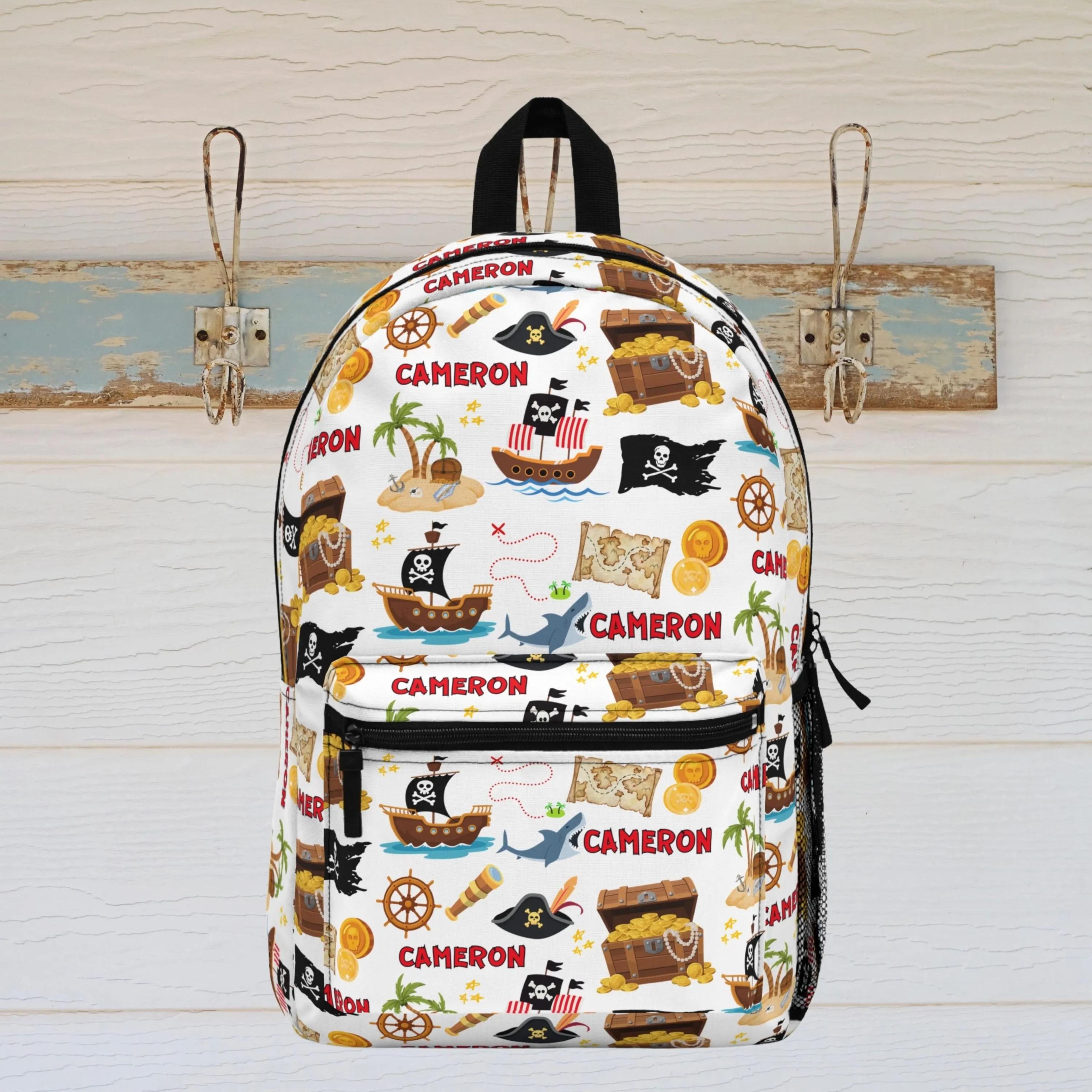personalized pirate kids backpack, treasure hunt school backpack, pirate ship bookbag for boys girls, adventure backpack