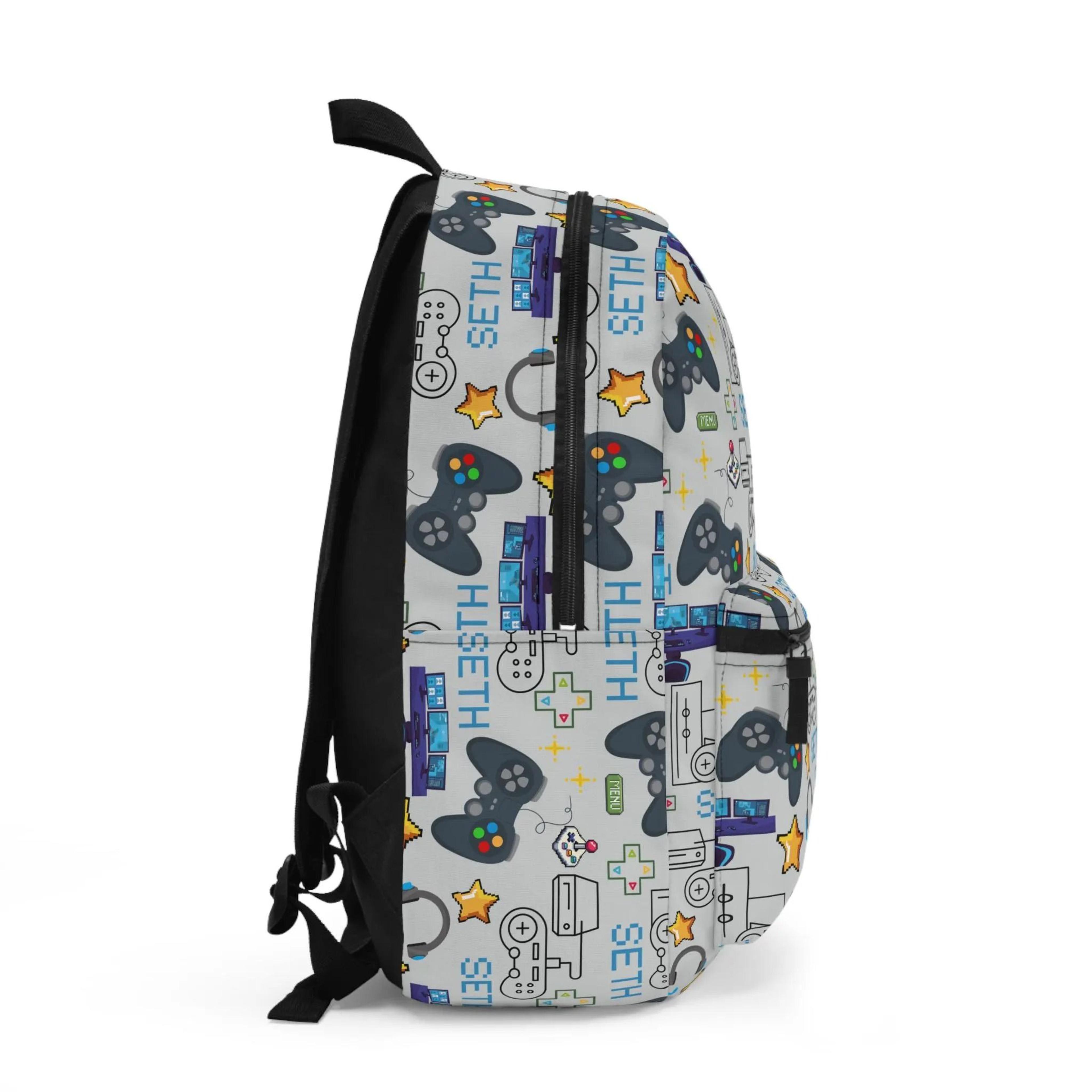 personalized gamer kids backpack, retro gaming console school backpack, video game controller bookbag for boys girls
