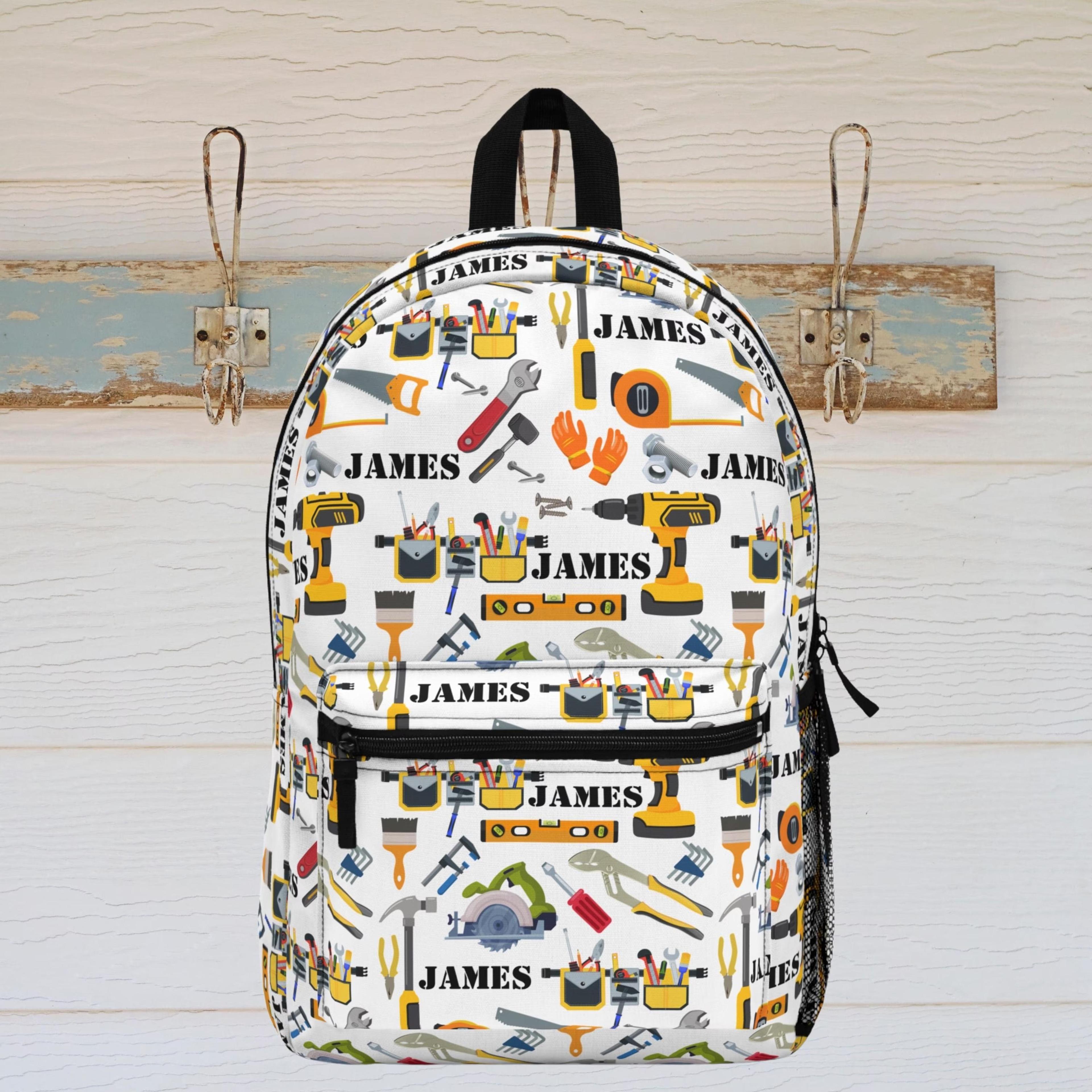 personalized tool kids backpack, construction tools school backpack, diy builder bookbag for boys girls