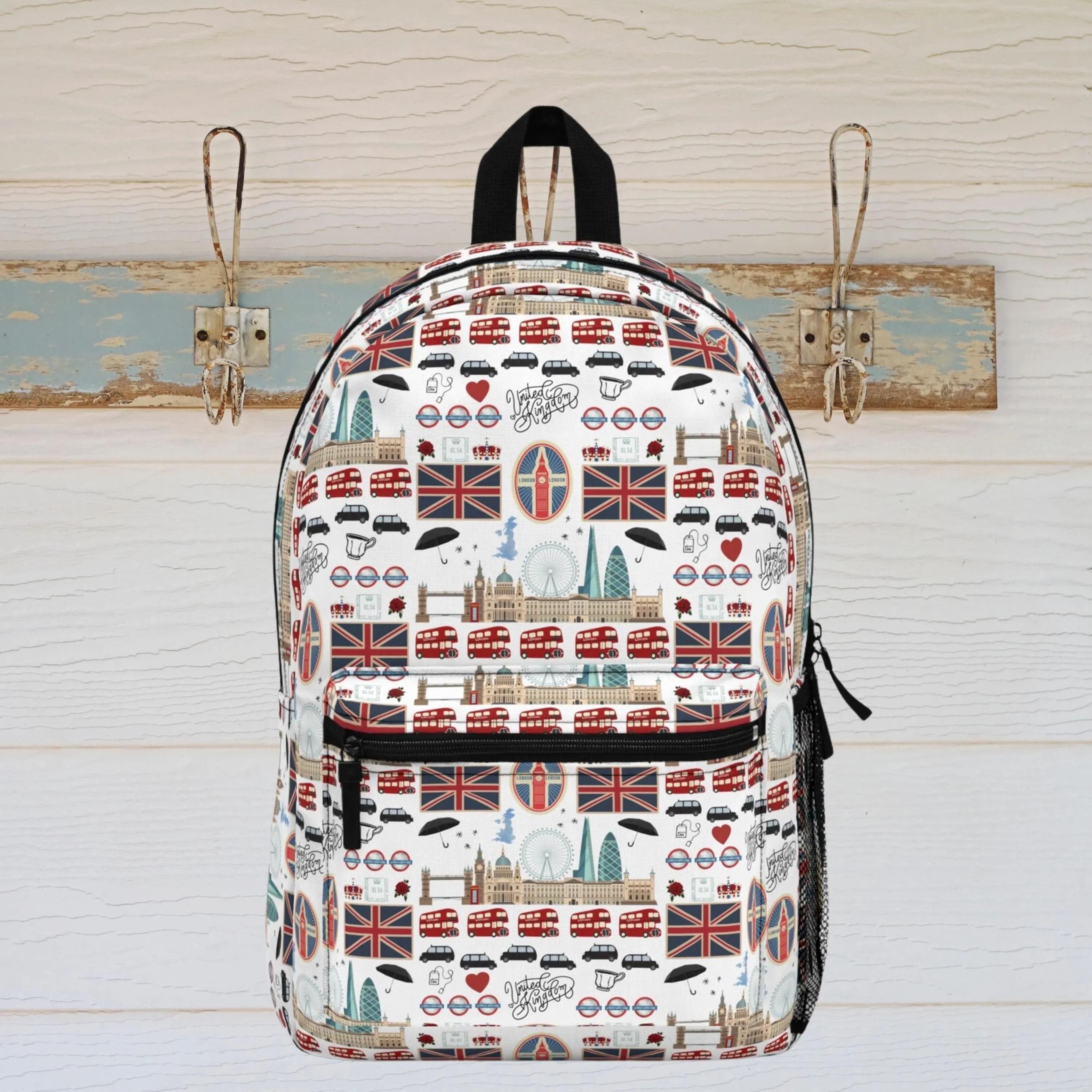 personalized london kids backpack, united kingdom school backpack, british travel bookbag for boys girls