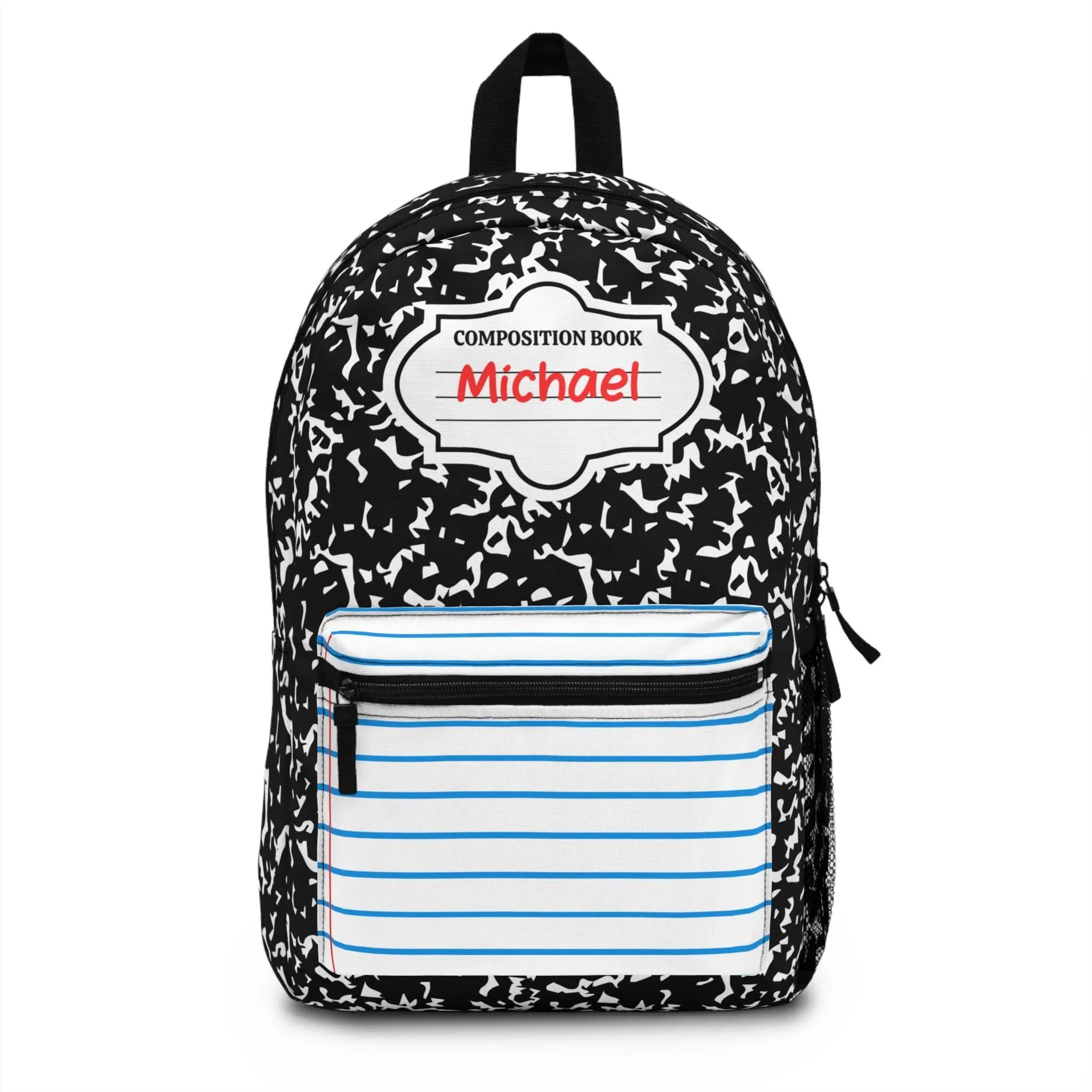 personalized composition notebook kids backpack, custom name school backpack, marble notebook bookbag, student book bag