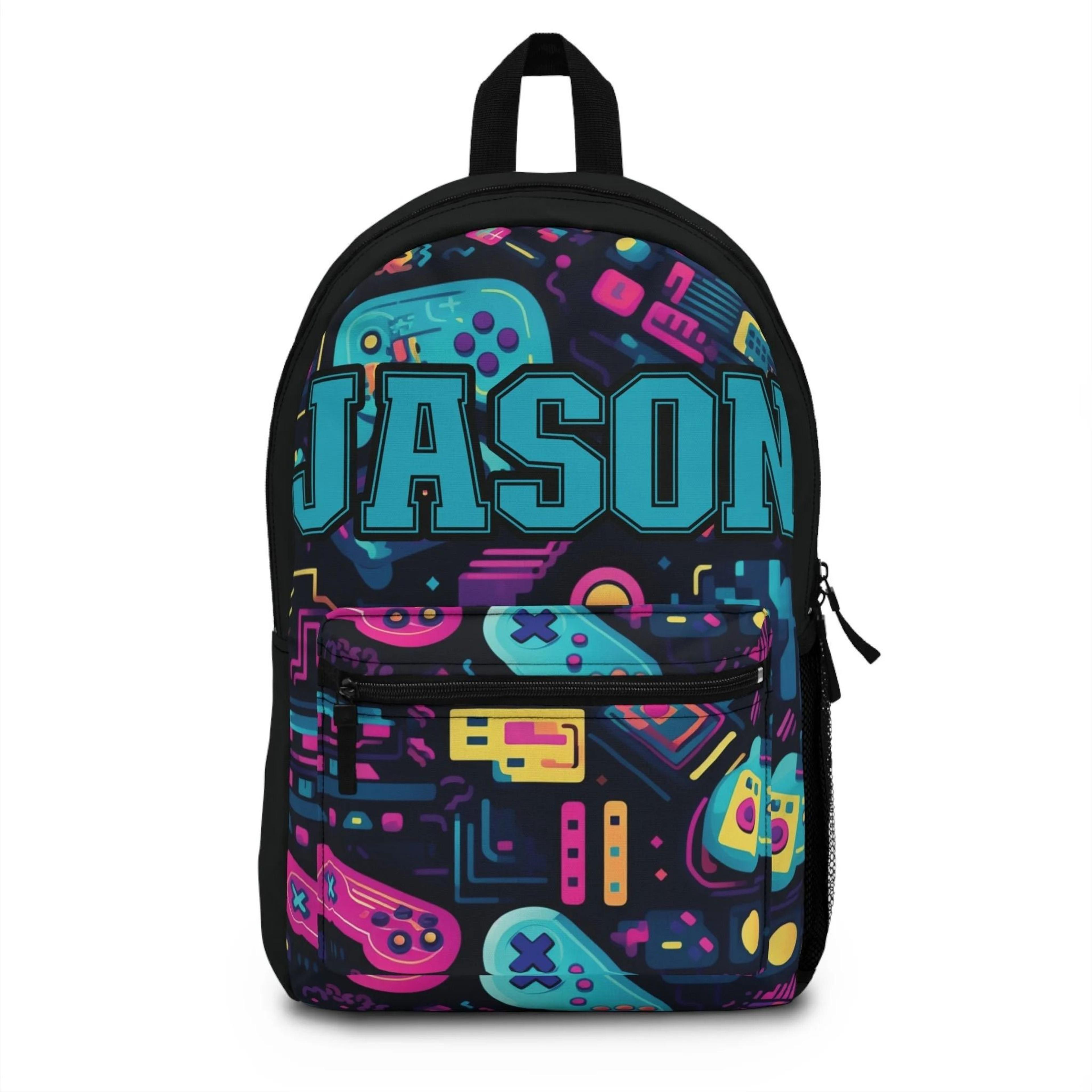 personalized gamer kids backpack, custom name gaming school backpack, video game controller bookbag, boys gaming backpac