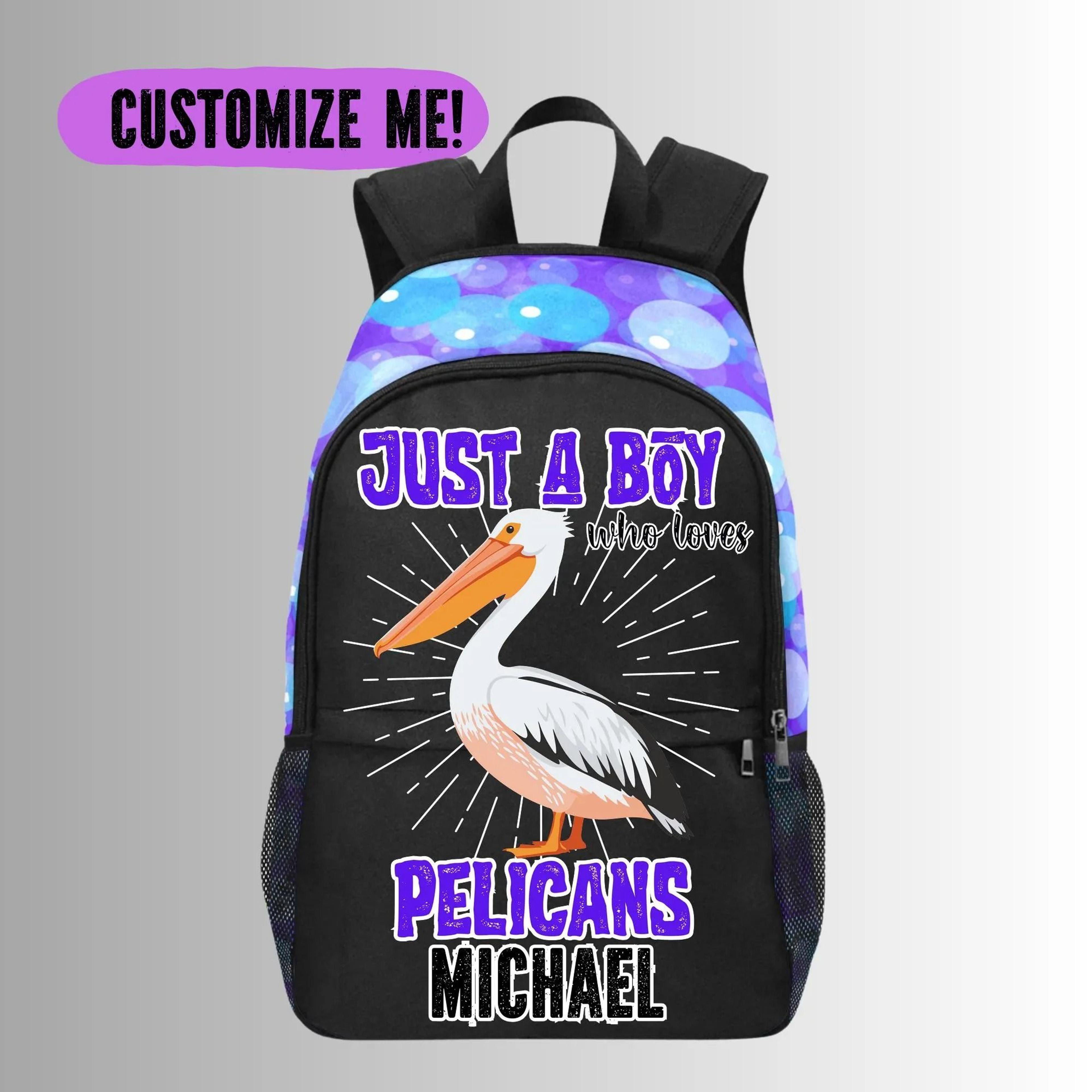 personalized pelican kids backpack, custom name bird school bag for boys, pelican lover bookbag, coastal animal bag