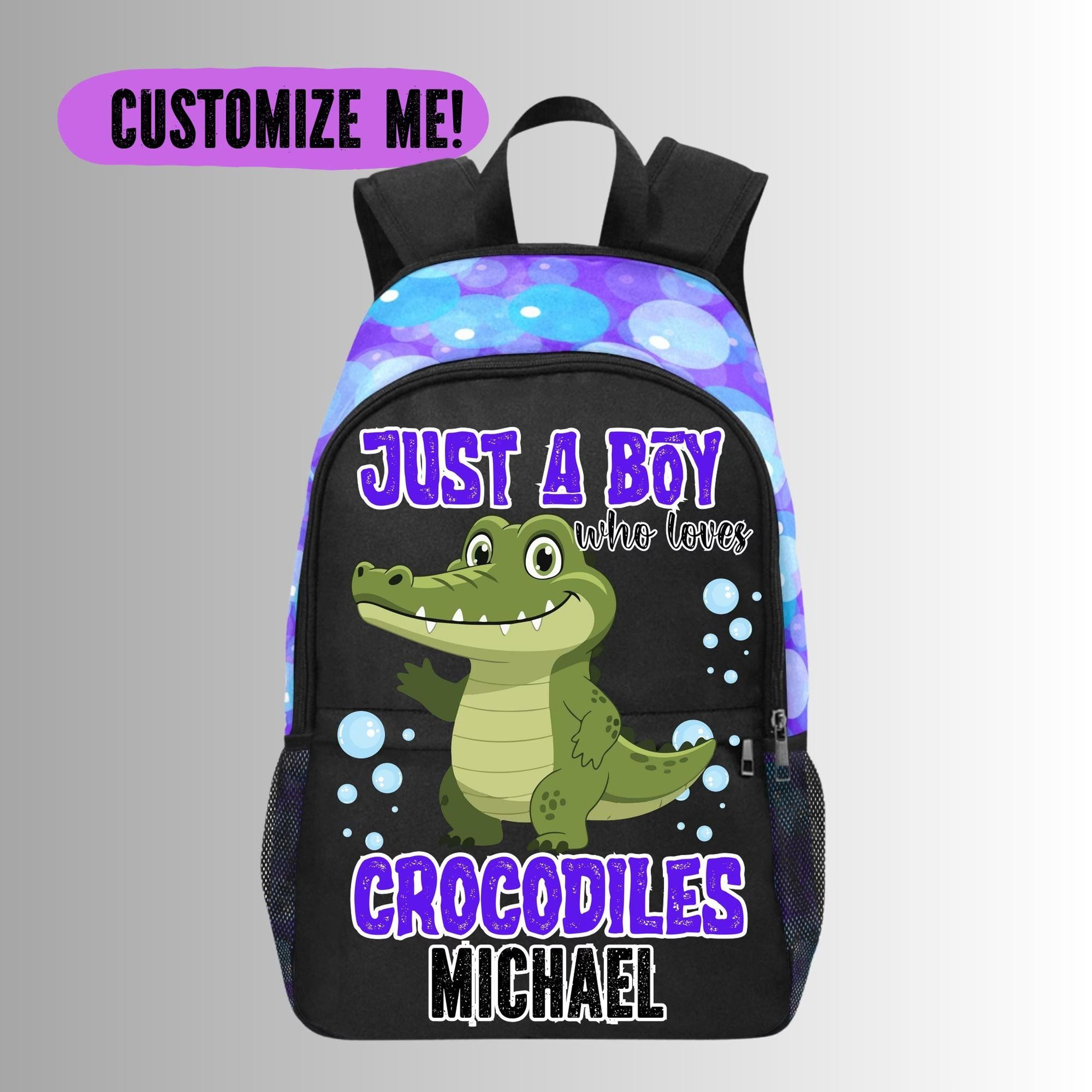 personalized crocodile kids backpack, custom name alligator school bag for boys, crocodile lover bookbag, reptile bag