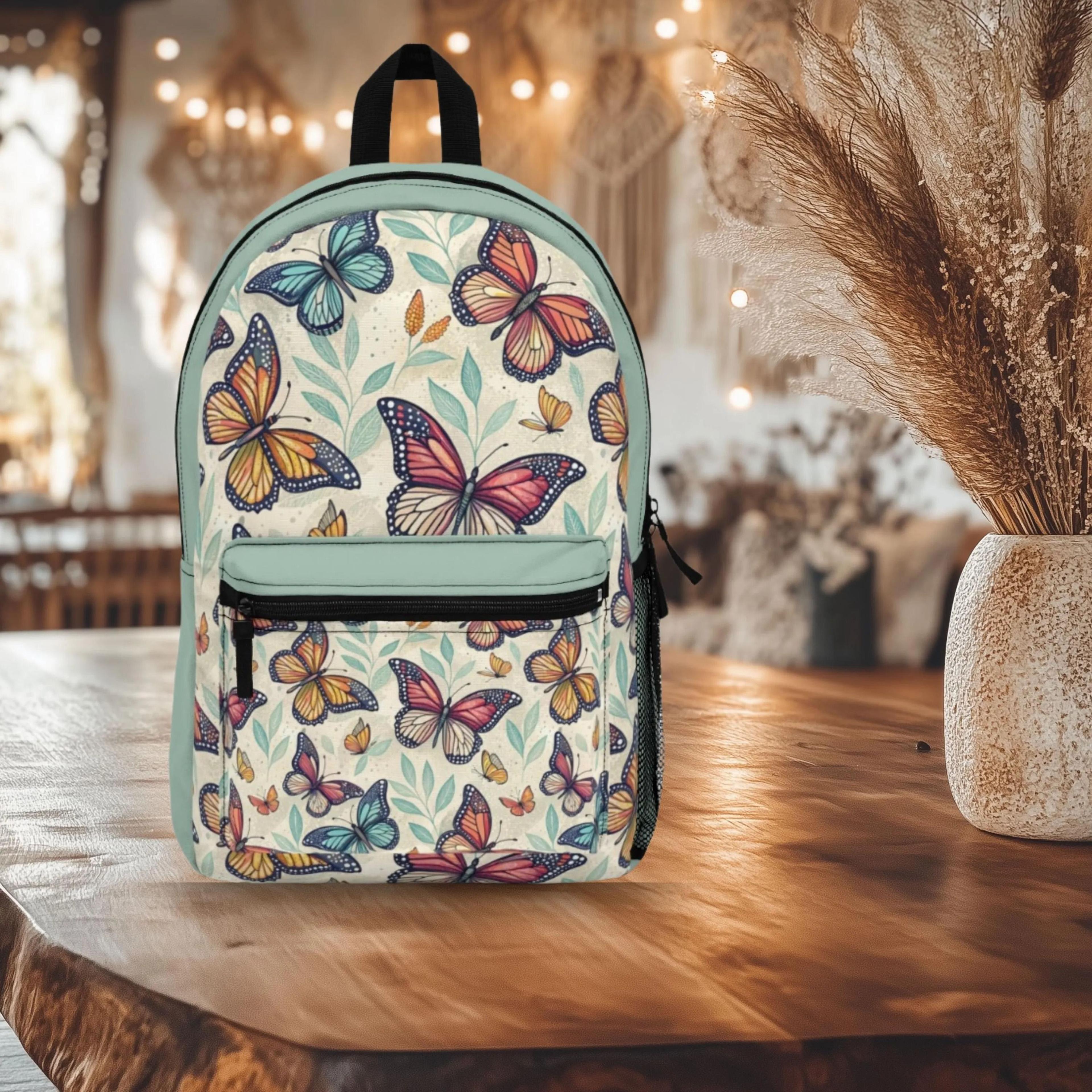 butterfly backpack, colorful monarch school bag, floral nature backpack, cute girls back to school bookbag gift